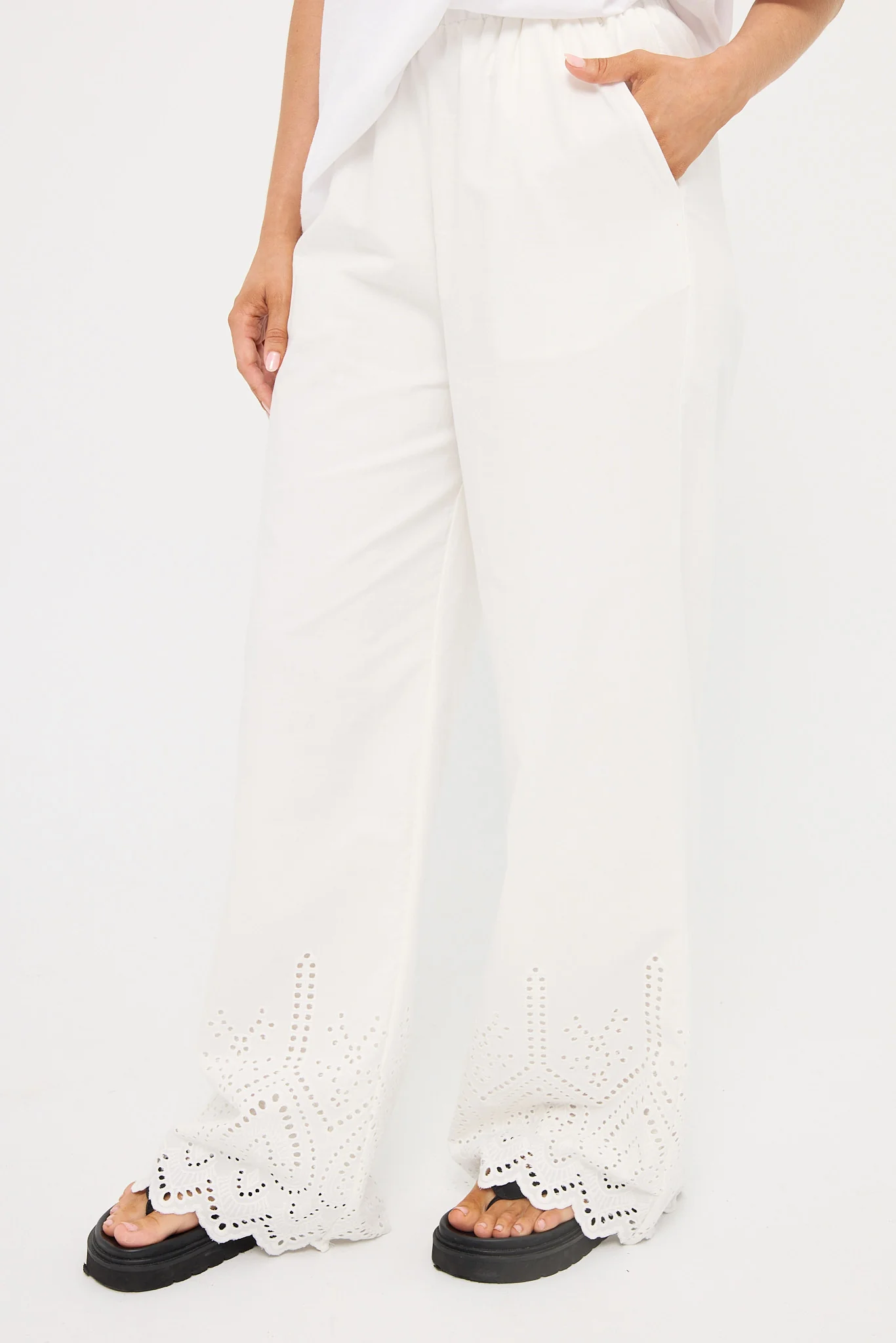 Perfect Stranger Novalee Broderie Straight Leg Pant White - Image 4