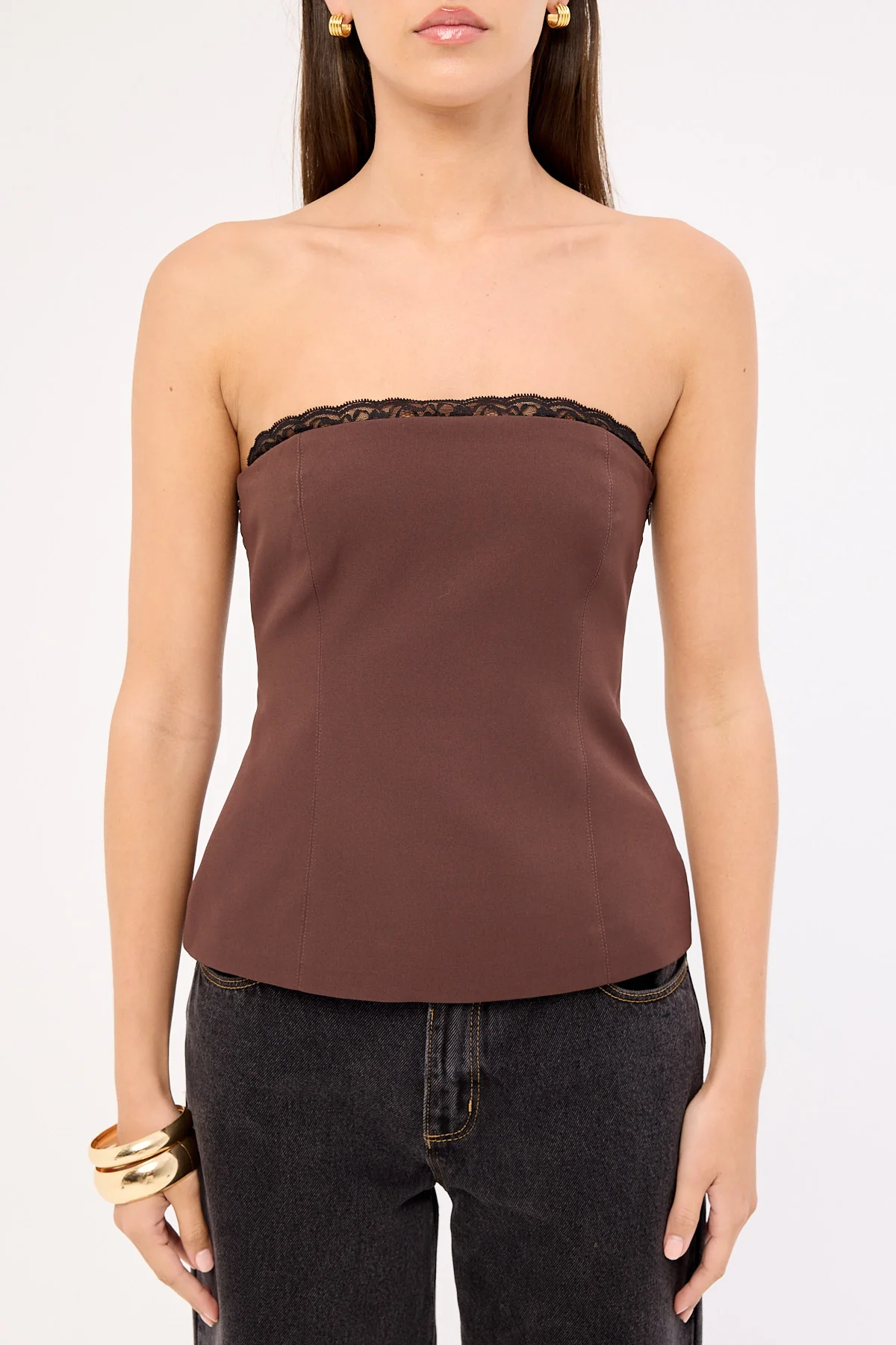 Perfect Stranger Perri Lace Strapless Top Brown - Image 6