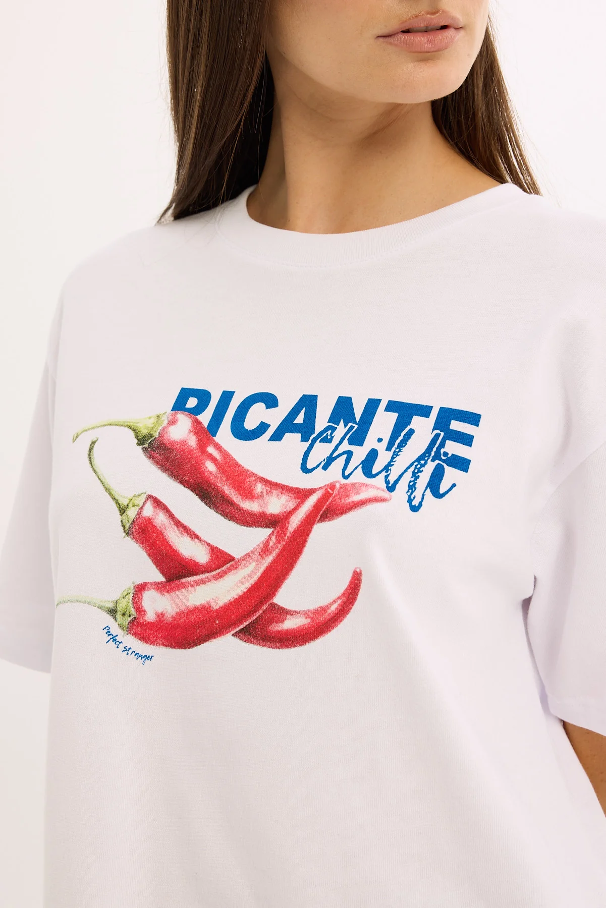 Perfect Stranger Picante Oversized Graphic Tee White - Image 4