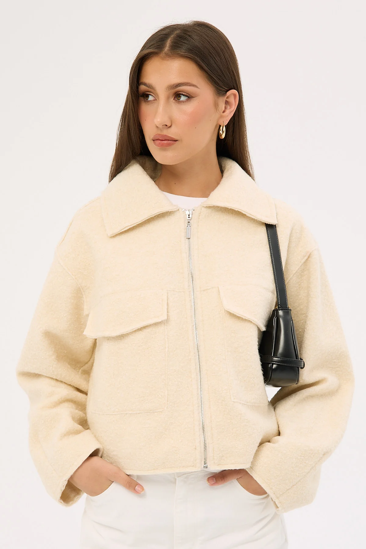 Perfect Stranger Pixie Textured Zip Up Jacket Cream