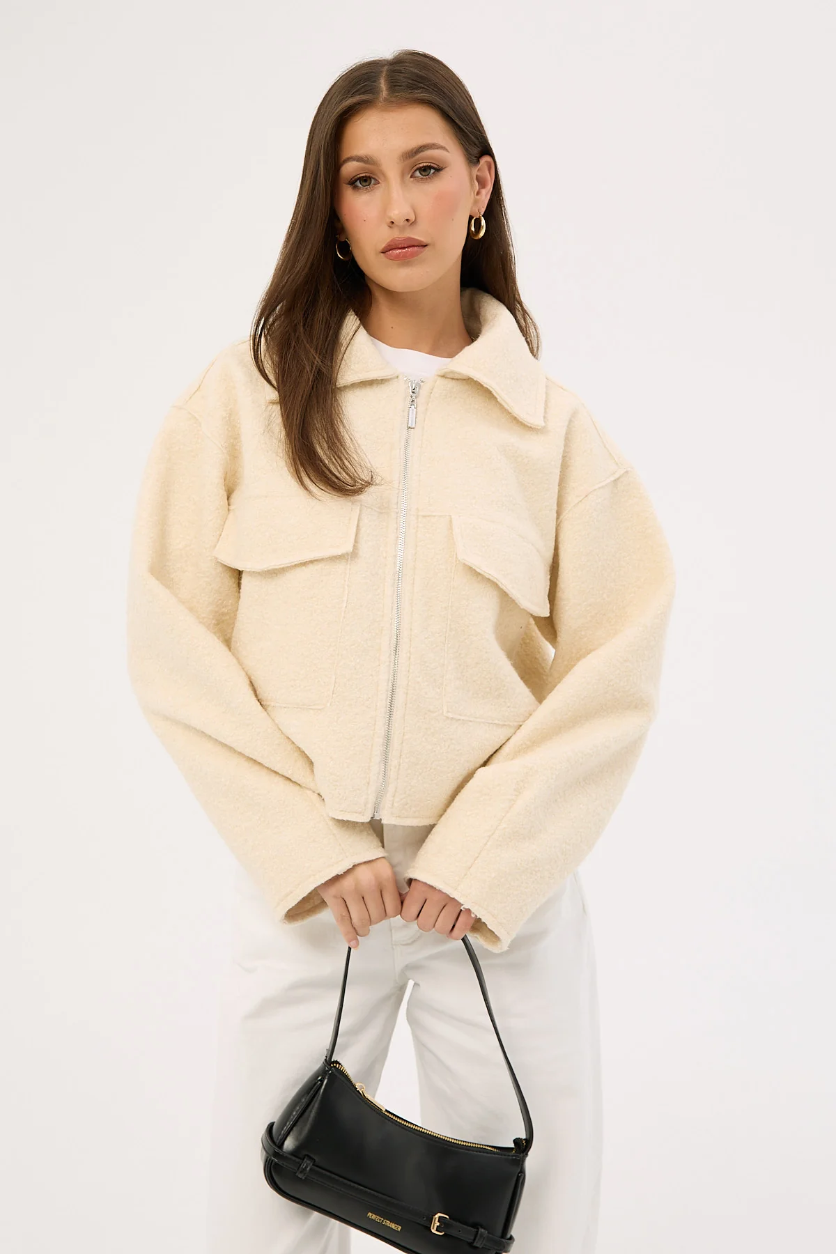 Perfect Stranger Pixie Textured Zip Up Jacket Cream - Image 3