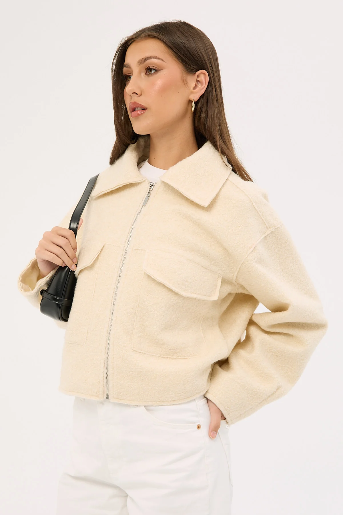 Perfect Stranger Pixie Textured Zip Up Jacket Cream - Image 5