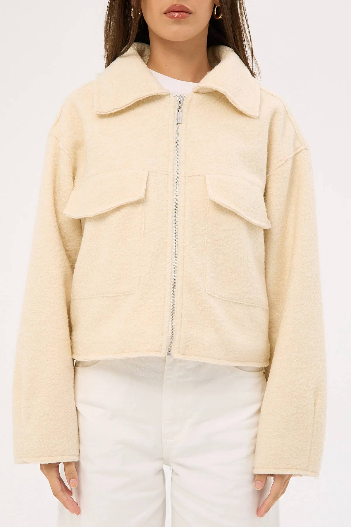 Perfect Stranger Pixie Textured Zip Up Jacket Cream - Image 7