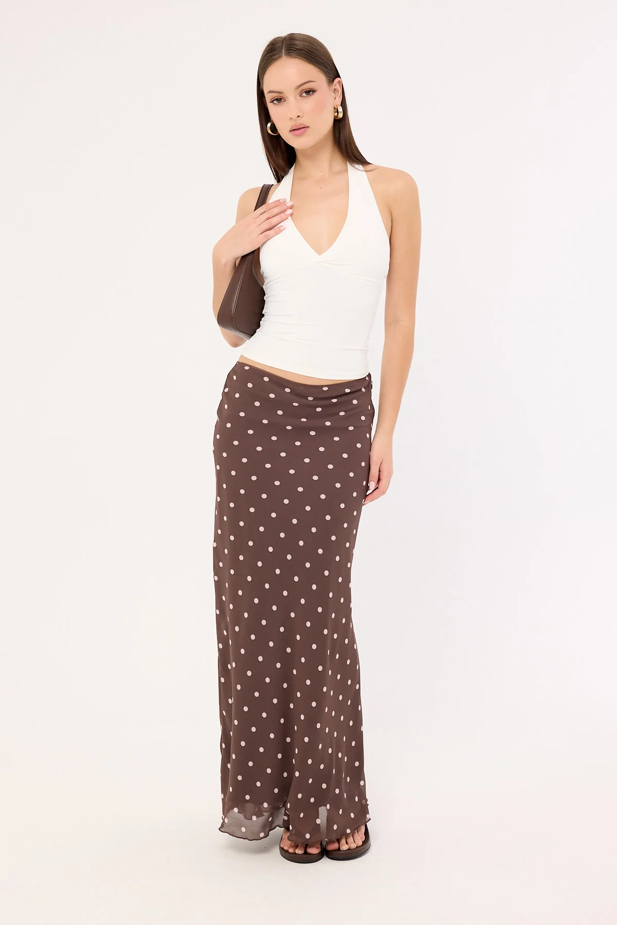 Perfect Stranger Polka Wish Maxi Skirt Brown - Image 3