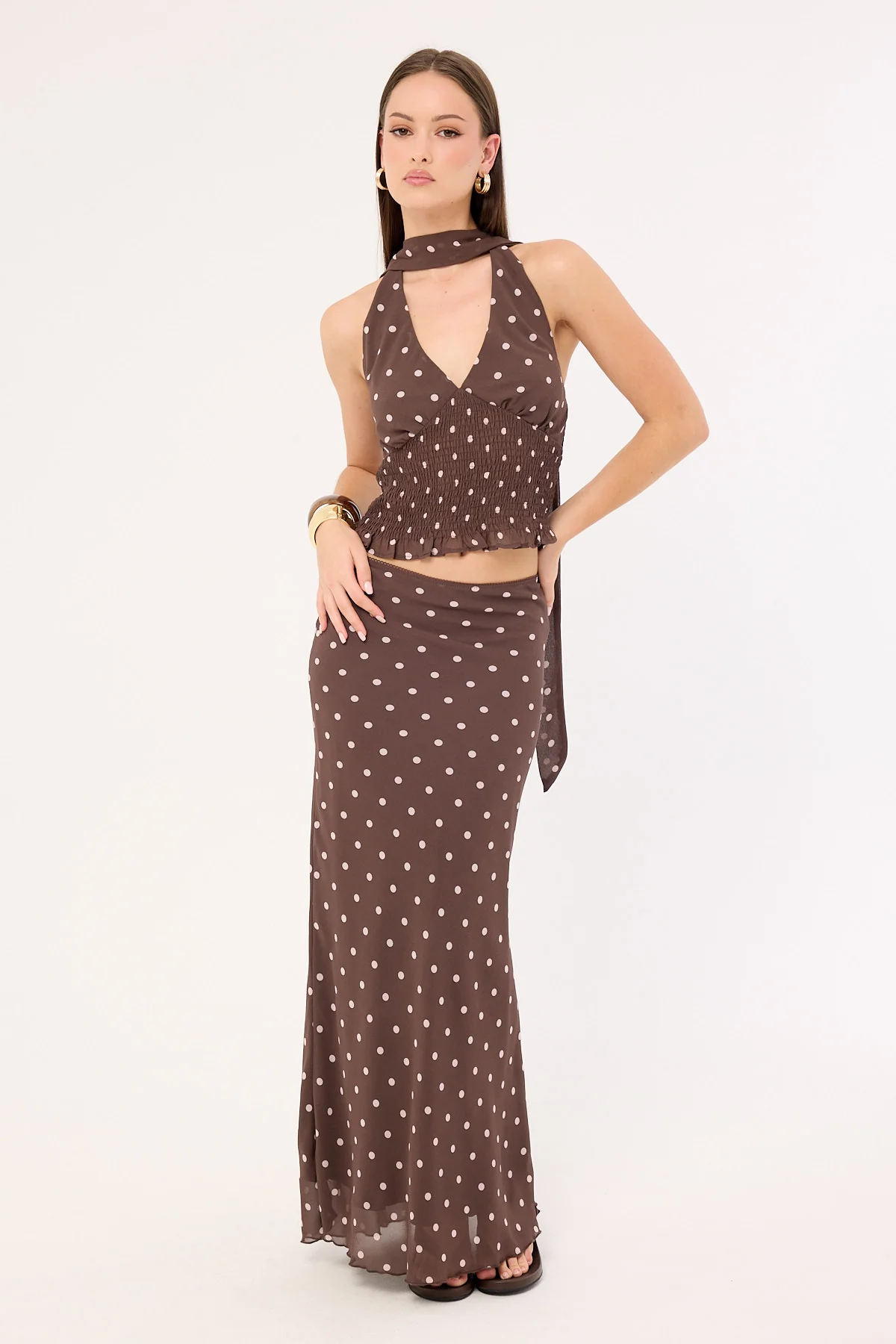 Perfect Stranger Polka Wish Maxi Skirt Brown - Image 4