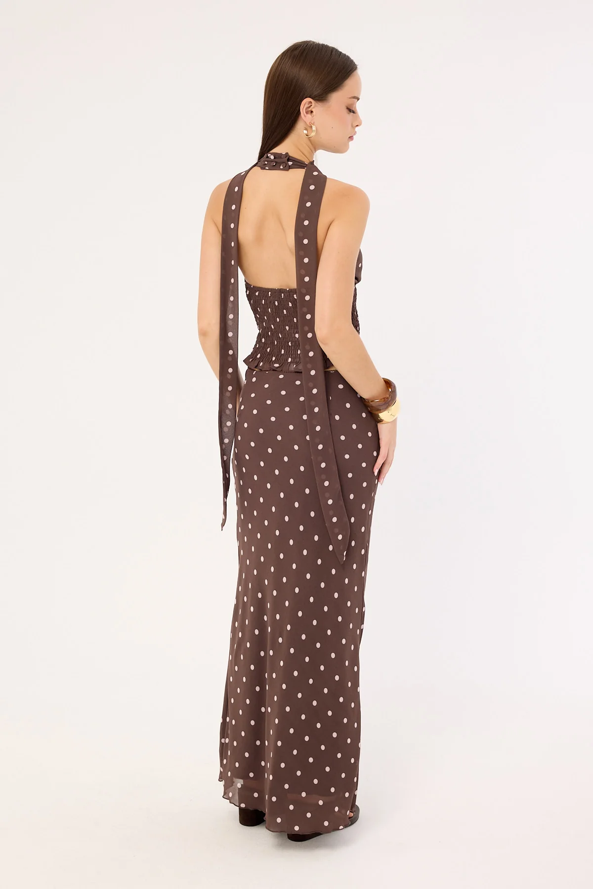 Perfect Stranger Polka Wish Maxi Skirt Brown - Image 5