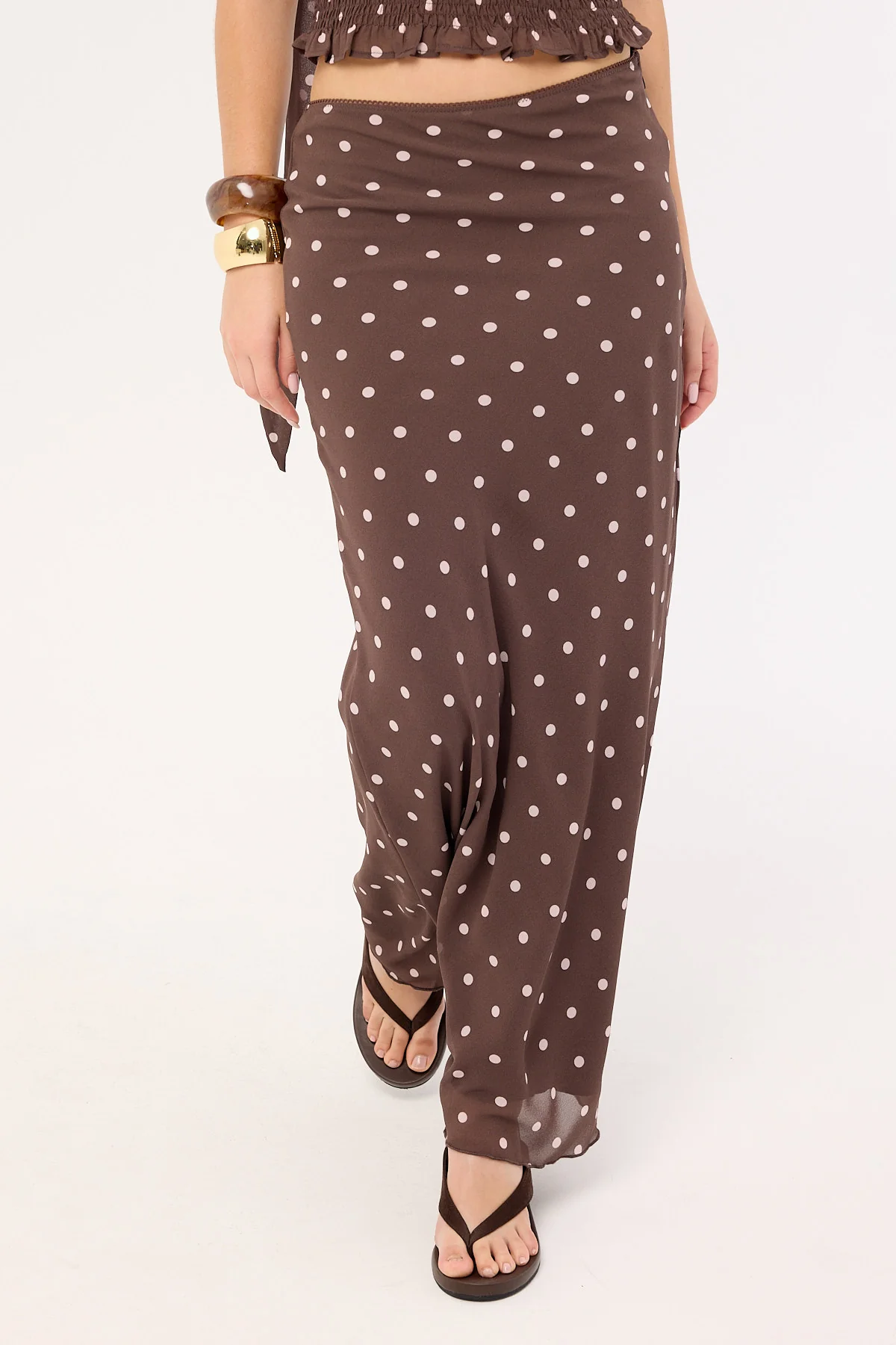 Perfect Stranger Polka Wish Maxi Skirt Brown - Image 6