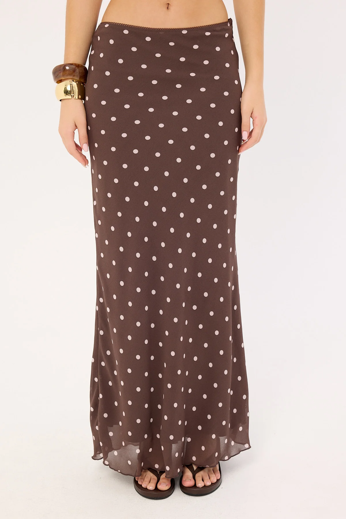 Perfect Stranger Polka Wish Maxi Skirt Brown - Image 8