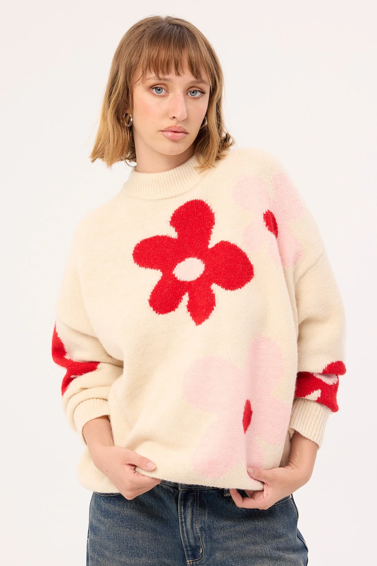 Perfect Stranger Posey Floral Knit Jumper Cream Print