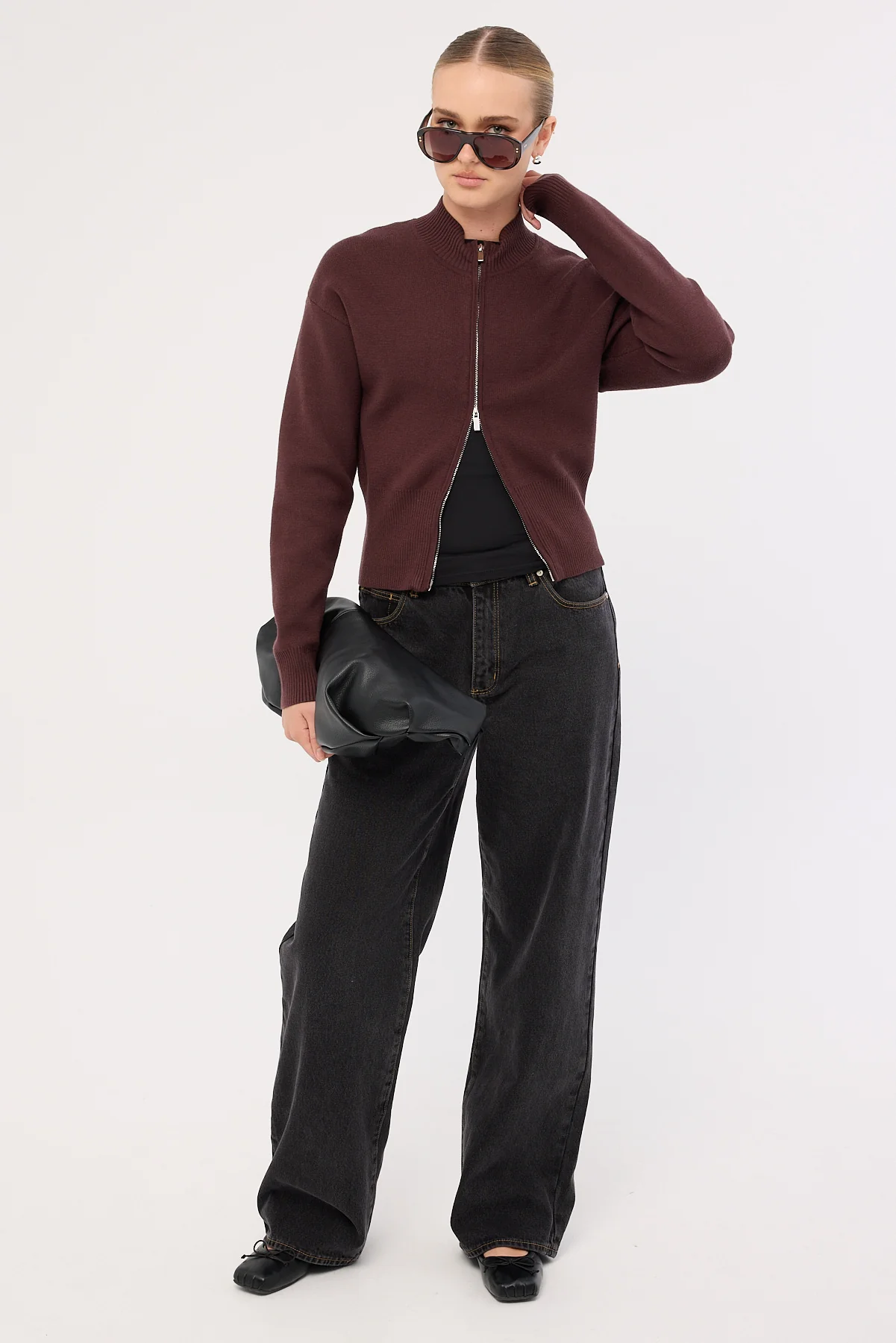 Perfect Stranger Rana Zip Up Cardigan Bitter Chocolate - Image 2