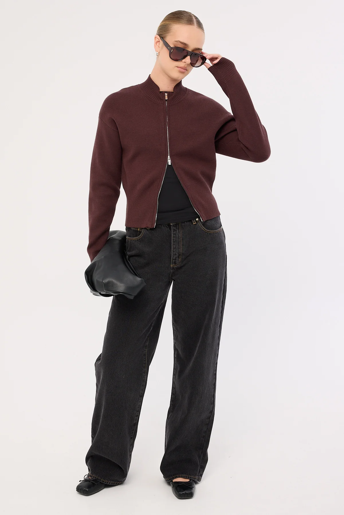 Perfect Stranger Rana Zip Up Cardigan Bitter Chocolate - Image 3
