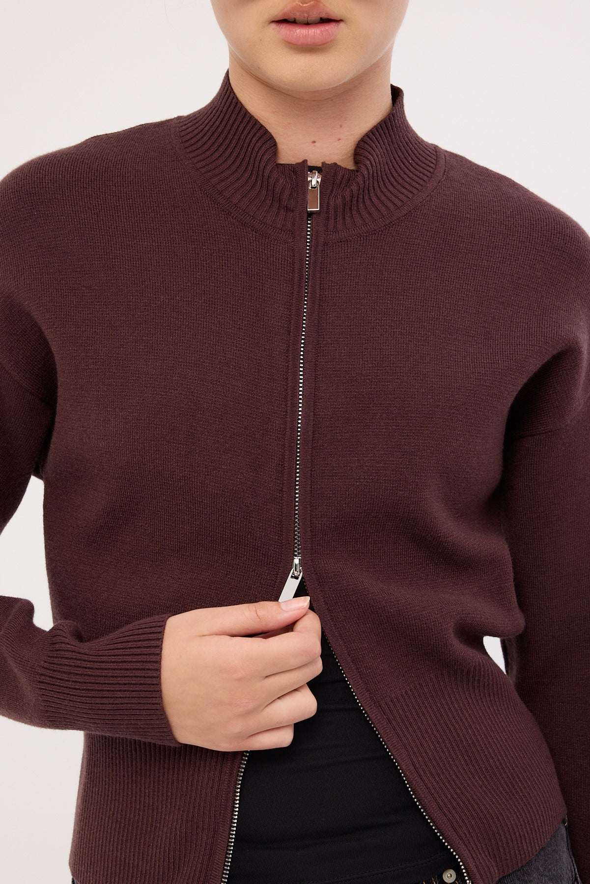 Perfect Stranger Rana Zip Up Cardigan Bitter Chocolate - Image 6