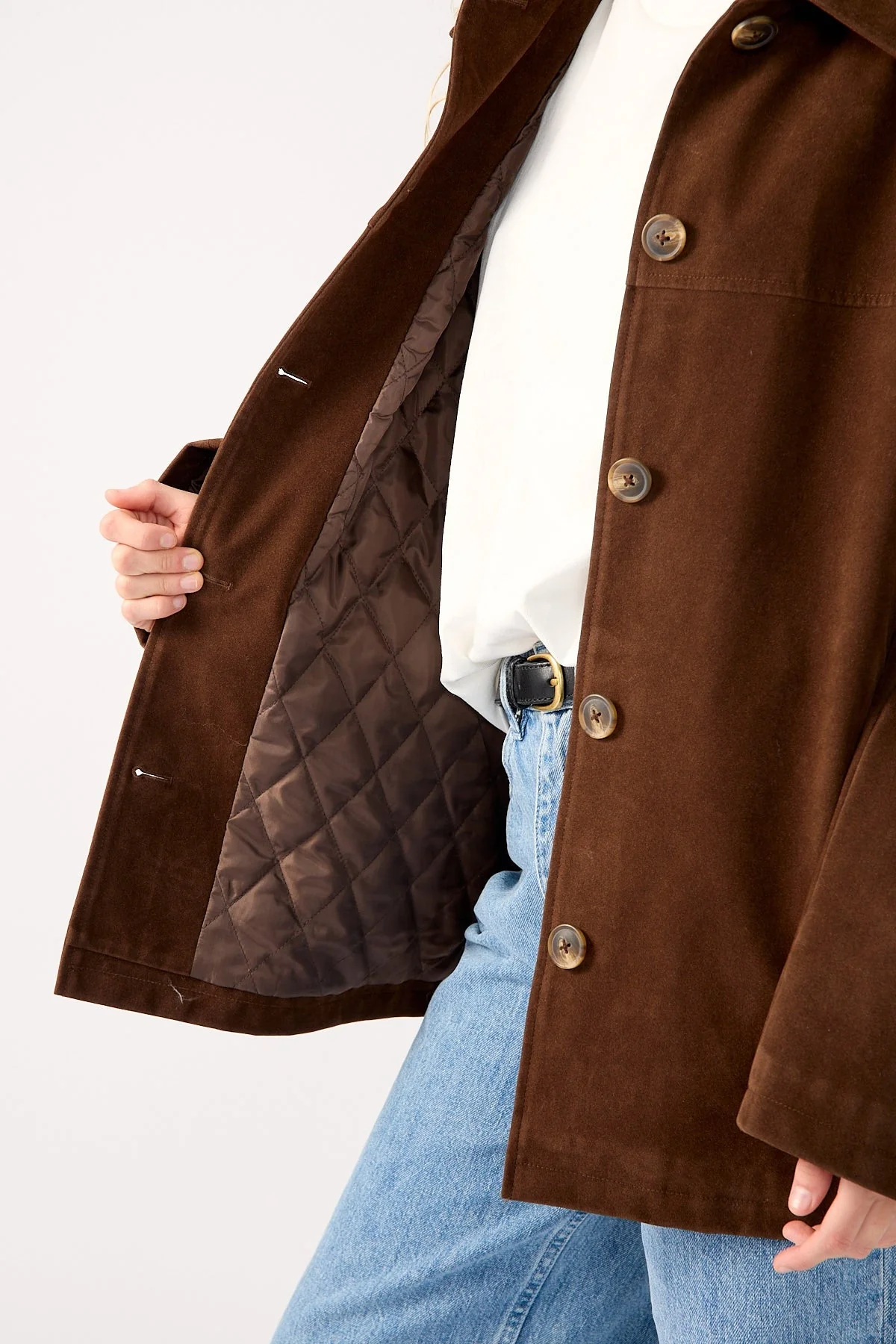 Perfect Stranger Raven PU Suede Long Line Jacket Brown - Image 6