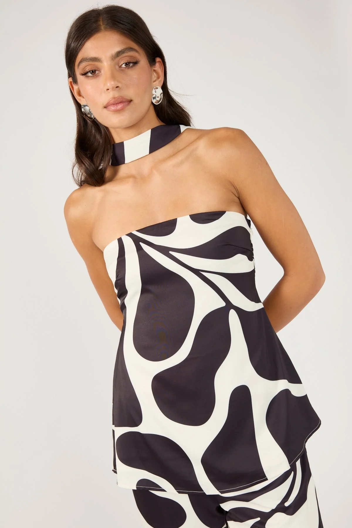 Perfect Stranger Remini Strapless Scarf Top Black Print - Image 3