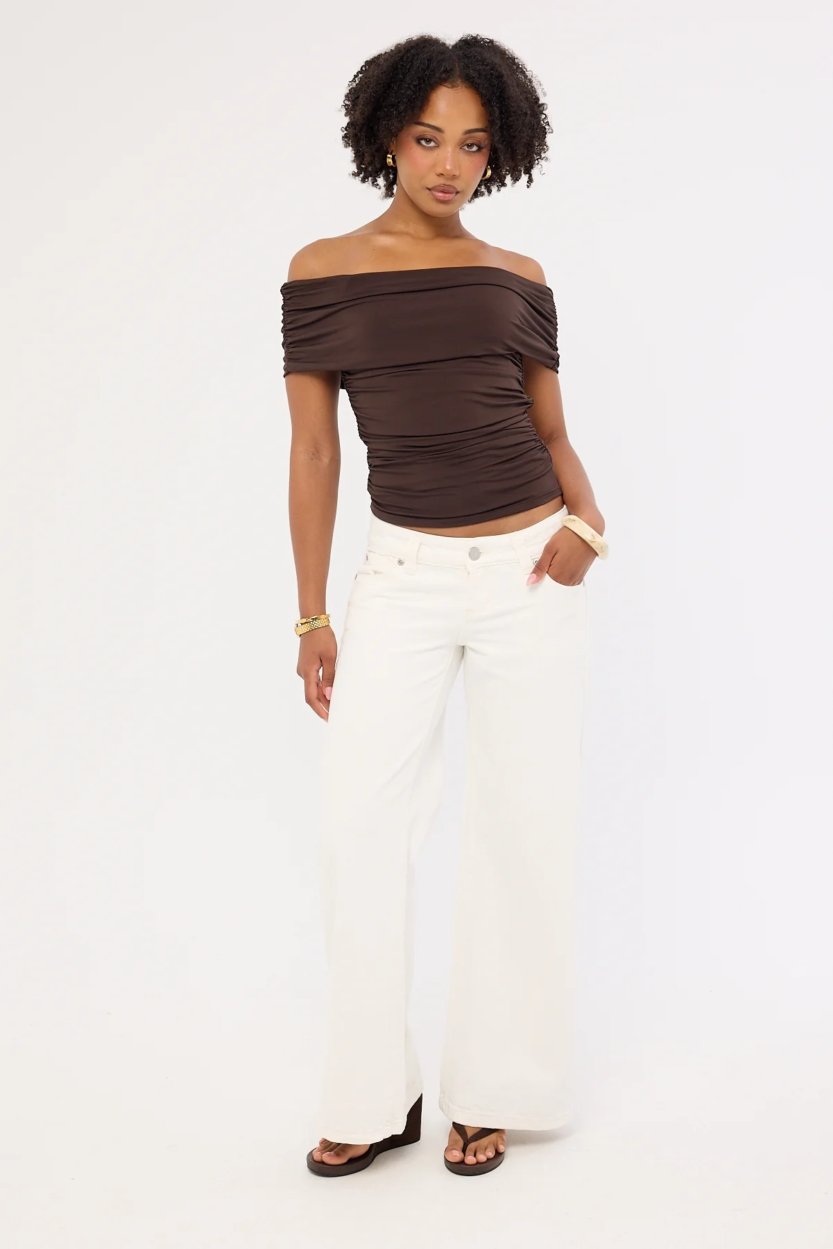 Perfect Stranger Rhiannon Off Shoulder Top Brown - Image 2