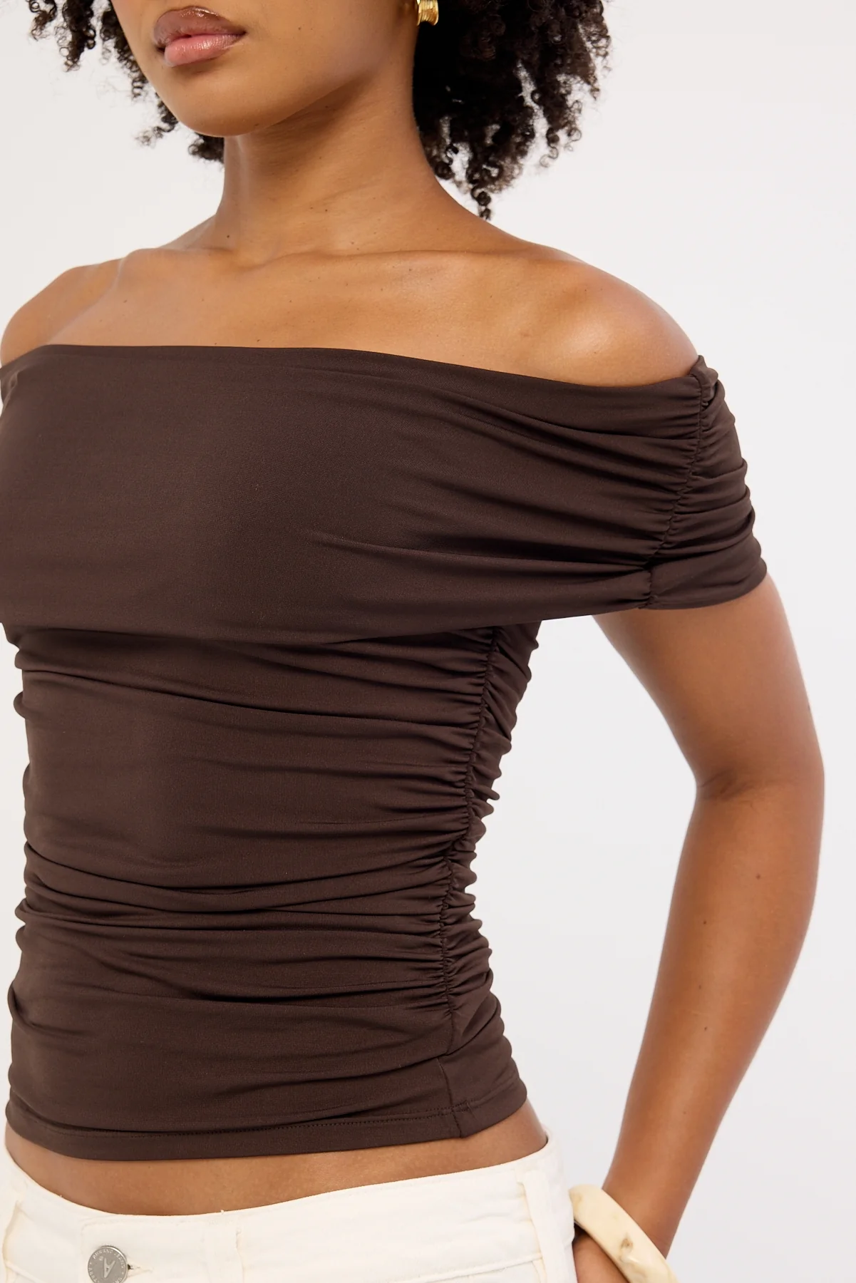 Perfect Stranger Rhiannon Off Shoulder Top Brown - Image 5