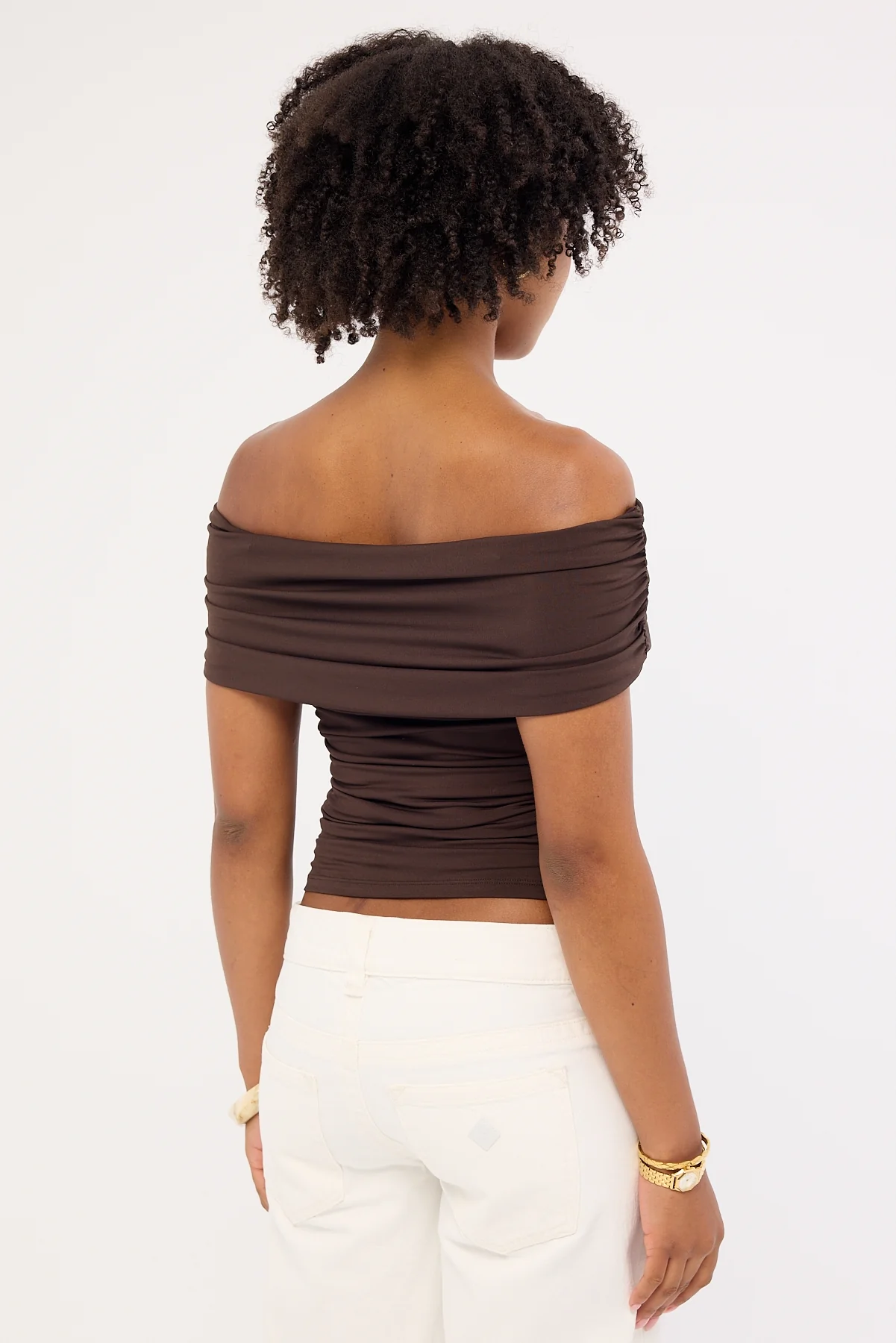 Perfect Stranger Rhiannon Off Shoulder Top Brown - Image 6