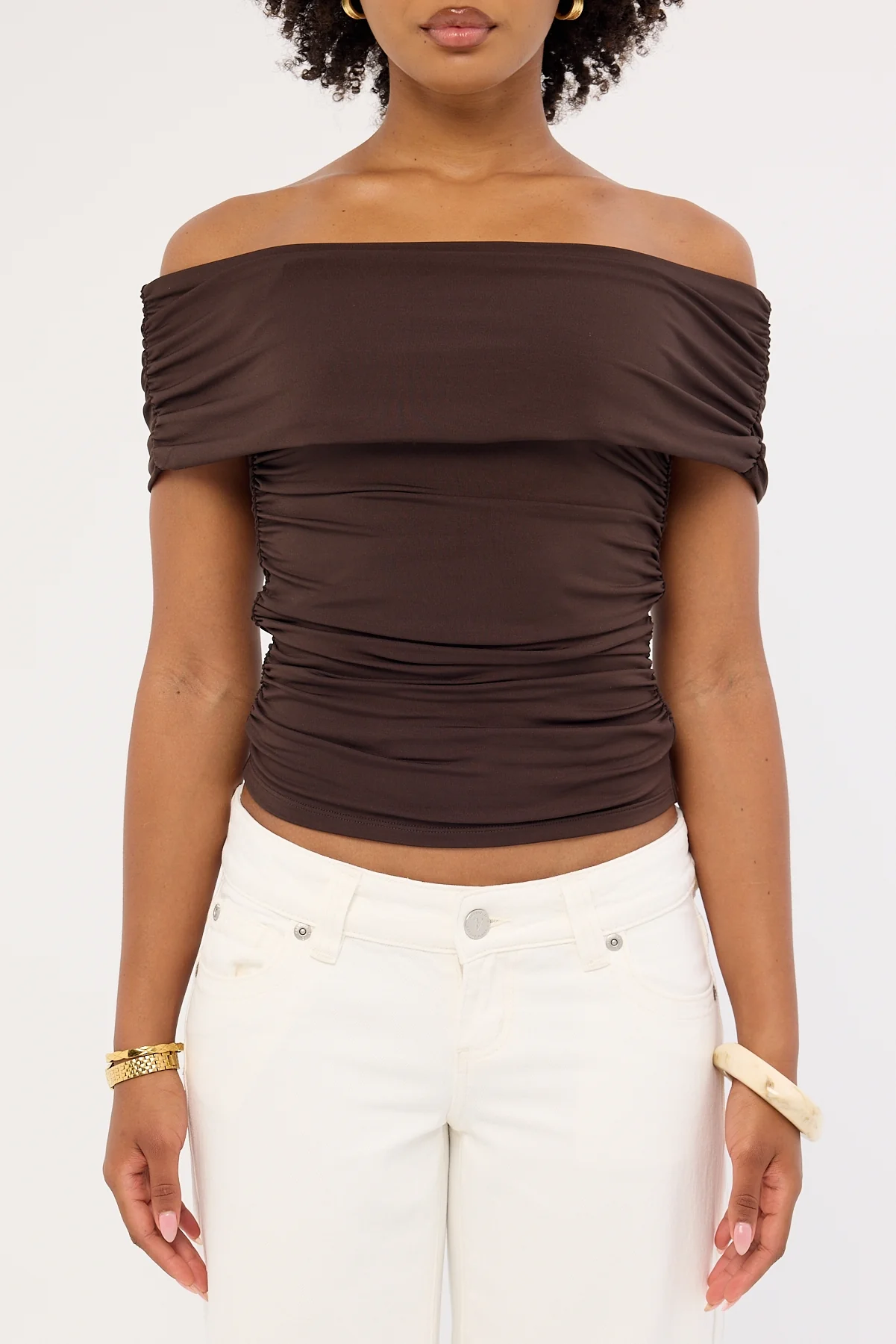Perfect Stranger Rhiannon Off Shoulder Top Brown - Image 7