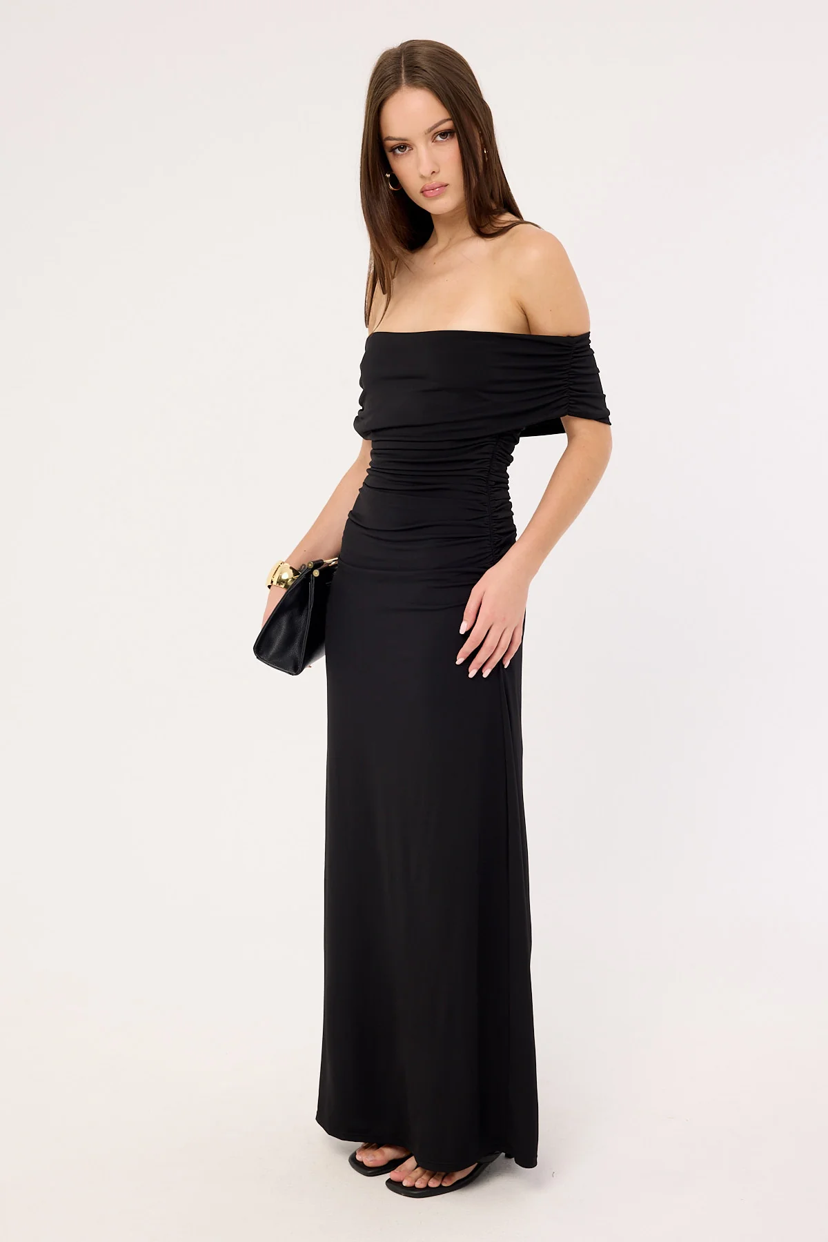Perfect Stranger Rosetta Off Shoulder Maxi Dress Black - Image 4