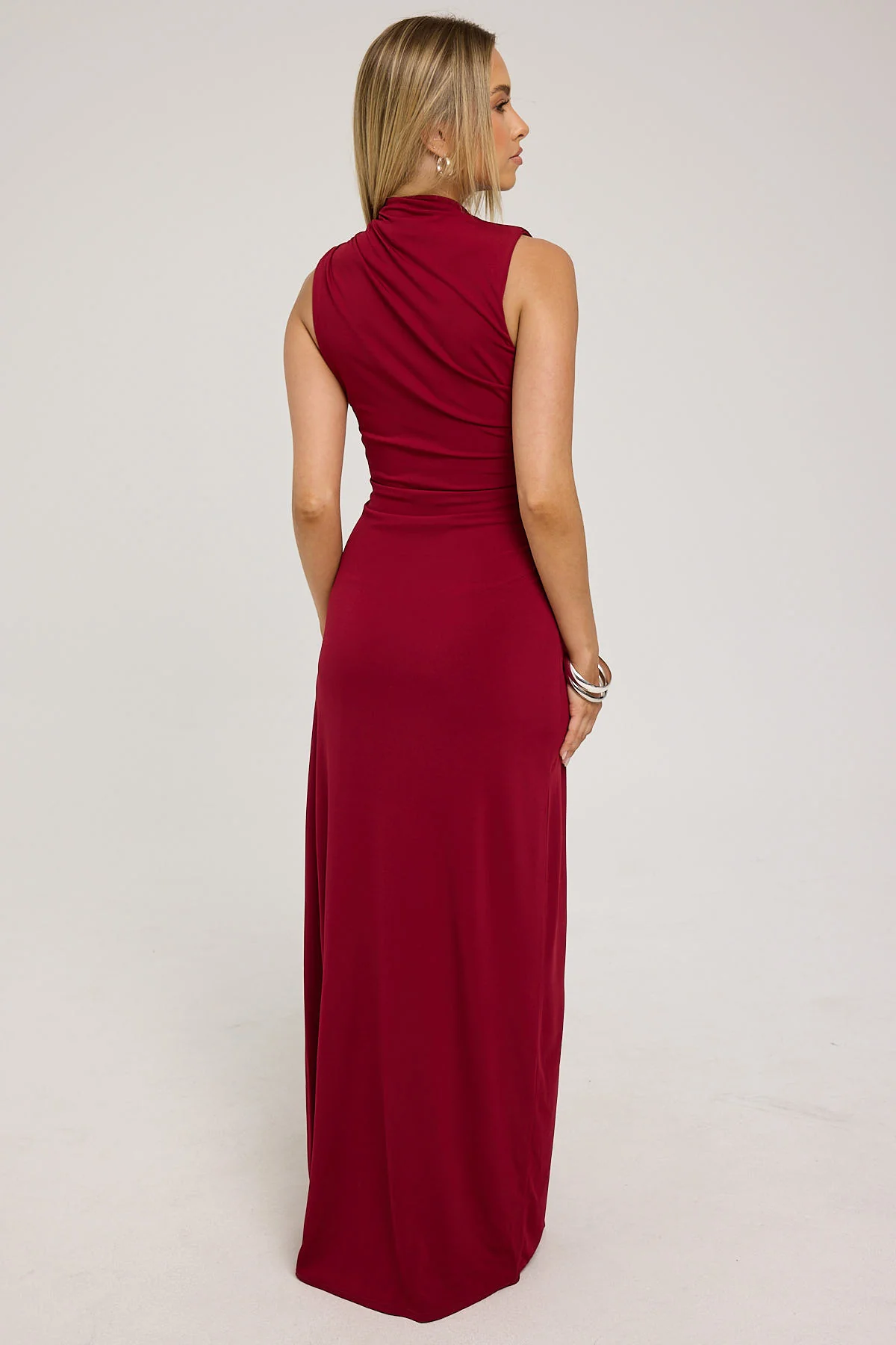 Perfect Stranger Rosewood High Neck Maxi Dress Burgundy - Image 5