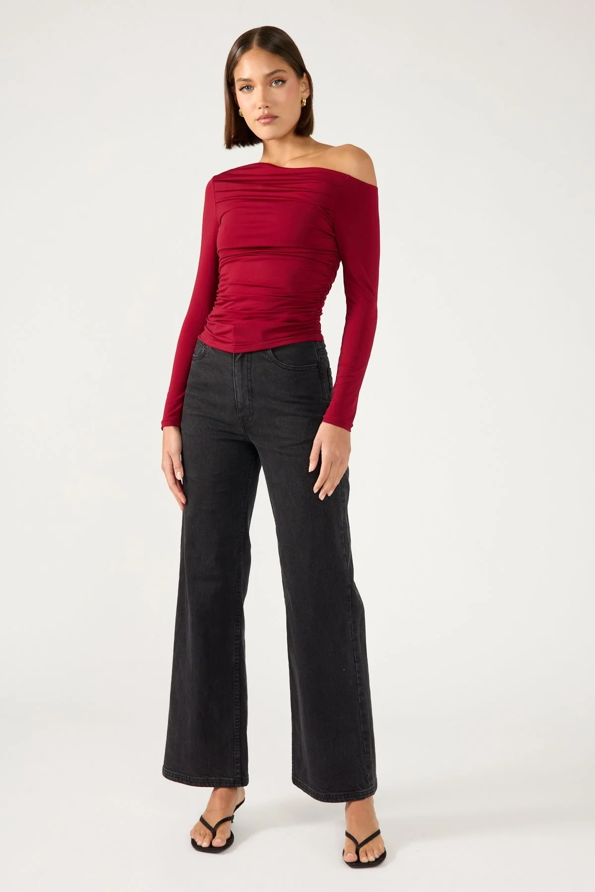 Perfect Stranger Rosh Gathered Long Sleeve Top Burgundy - Image 4
