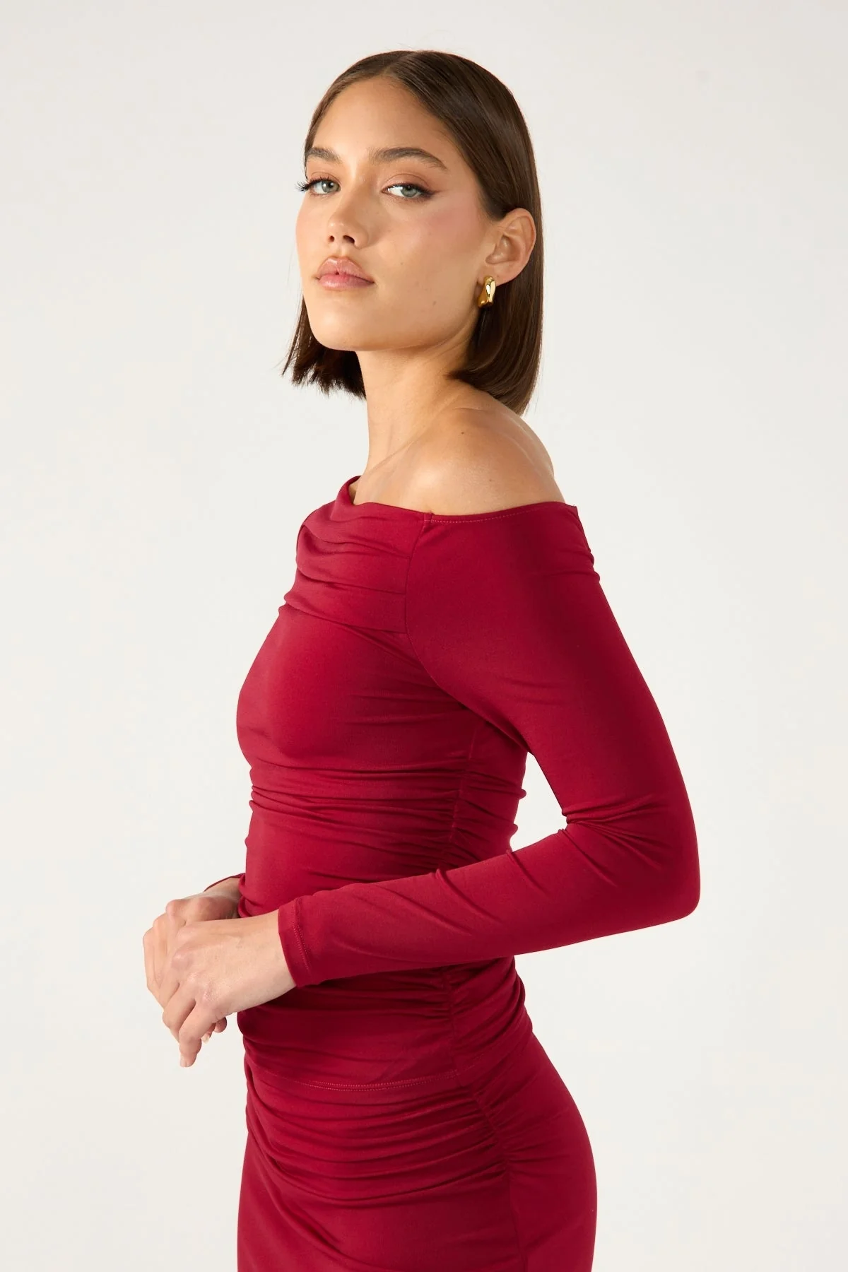 Perfect Stranger Rosh Gathered Long Sleeve Top Burgundy - Image 7