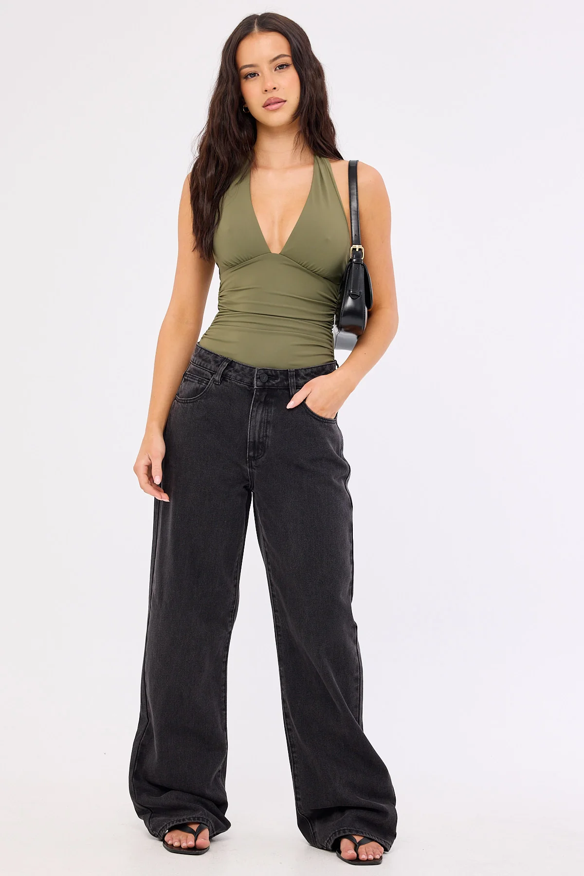 Perfect Stranger Ryder Halter Bodysuit Khaki