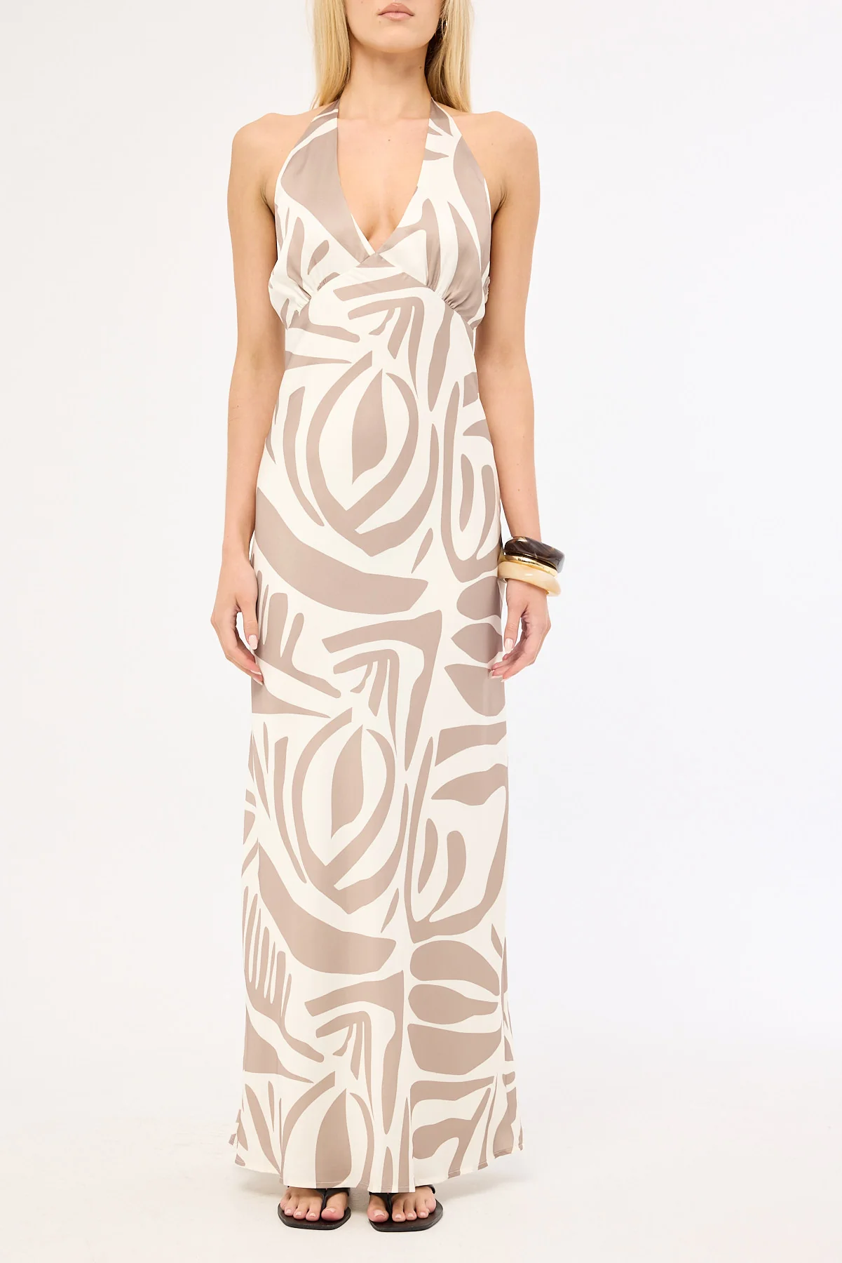 Perfect Stranger Shea Halter Maxi Dress Taupe Print - Image 6