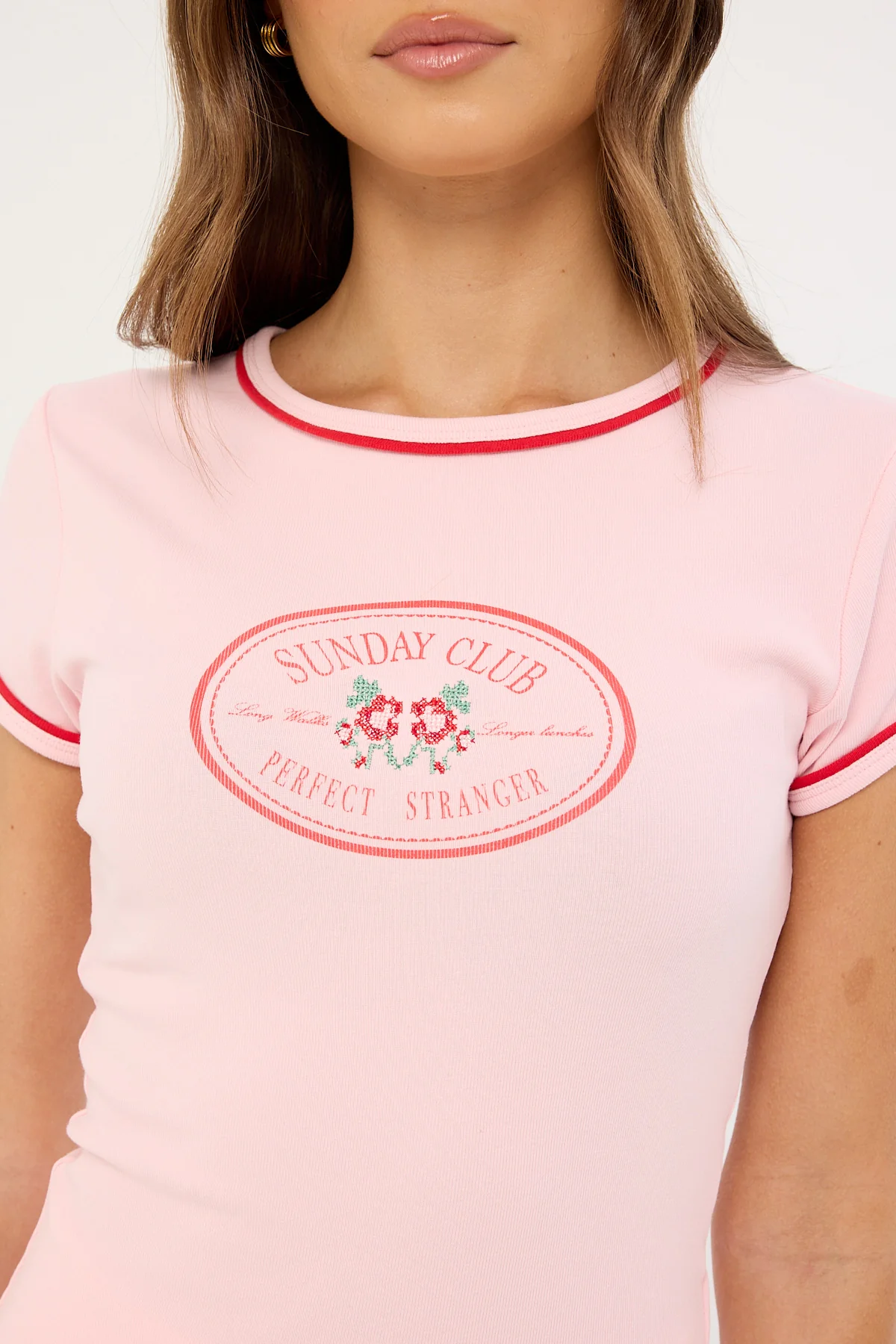 Perfect Stranger Sunday Club Longline Cap Sleeve Tee Pink - Image 3