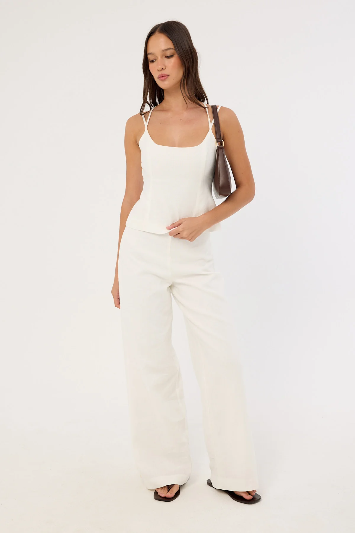 Perfect Stranger Tauni Linen Lace Up Back Top White - Image 2