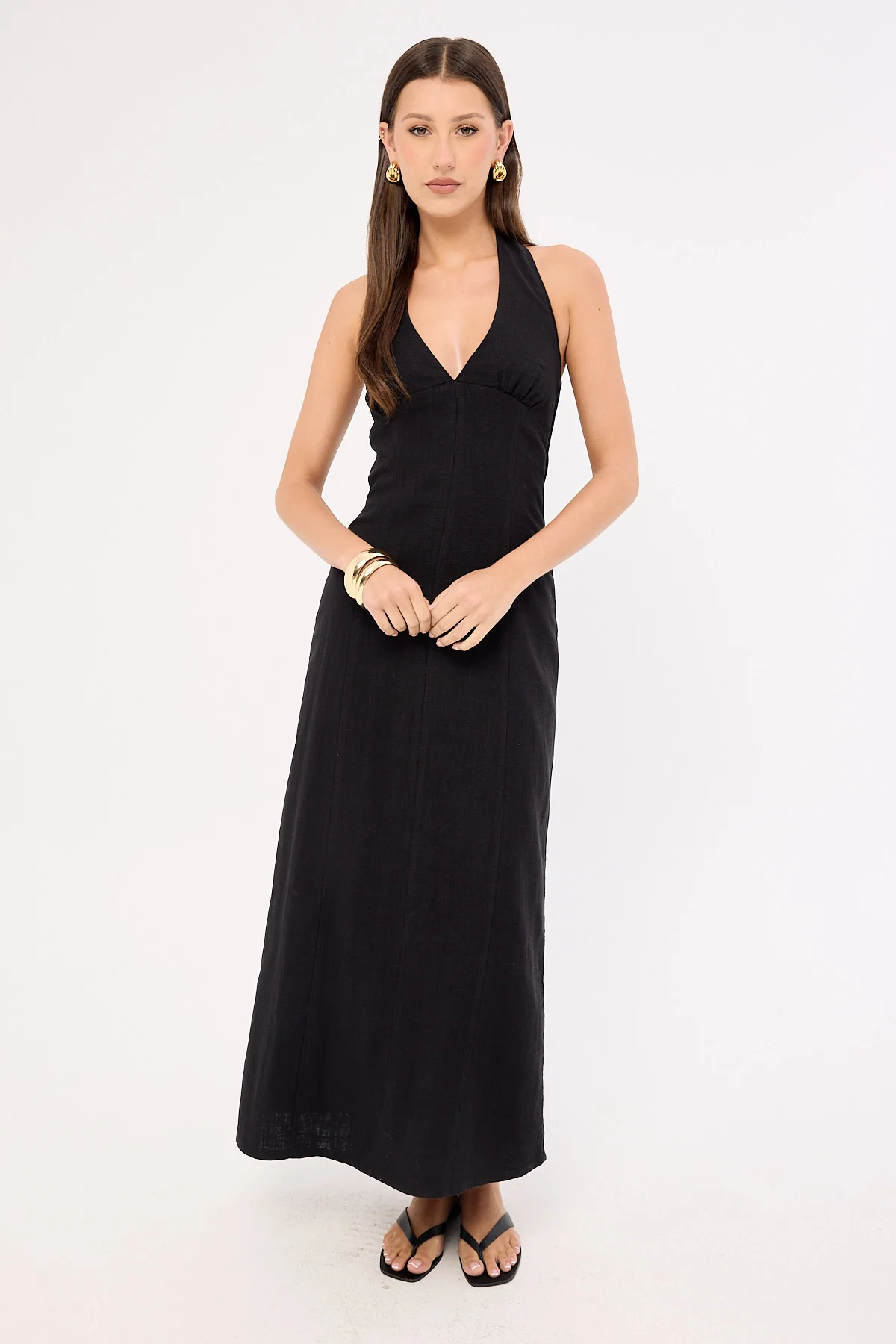 Perfect Stranger Tessa Halter Linen Maxi Dress Black - Image 2
