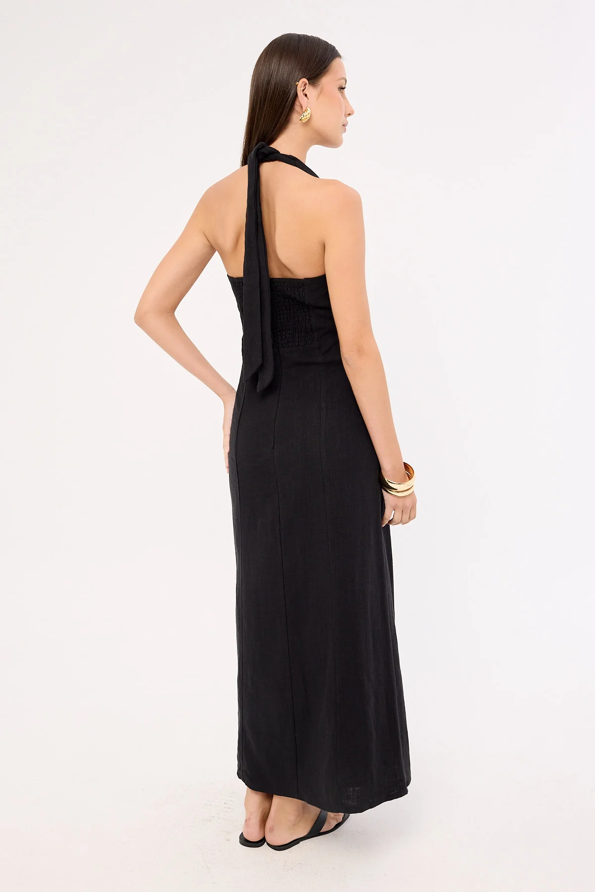 Perfect Stranger Tessa Halter Linen Maxi Dress Black - Image 7