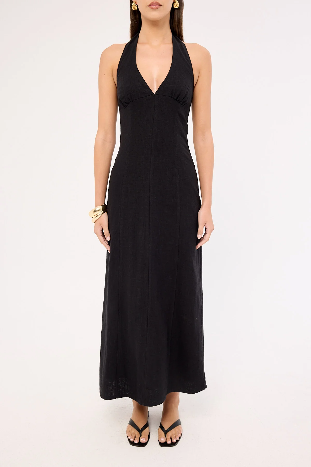 Perfect Stranger Tessa Halter Linen Maxi Dress Black - Image 9