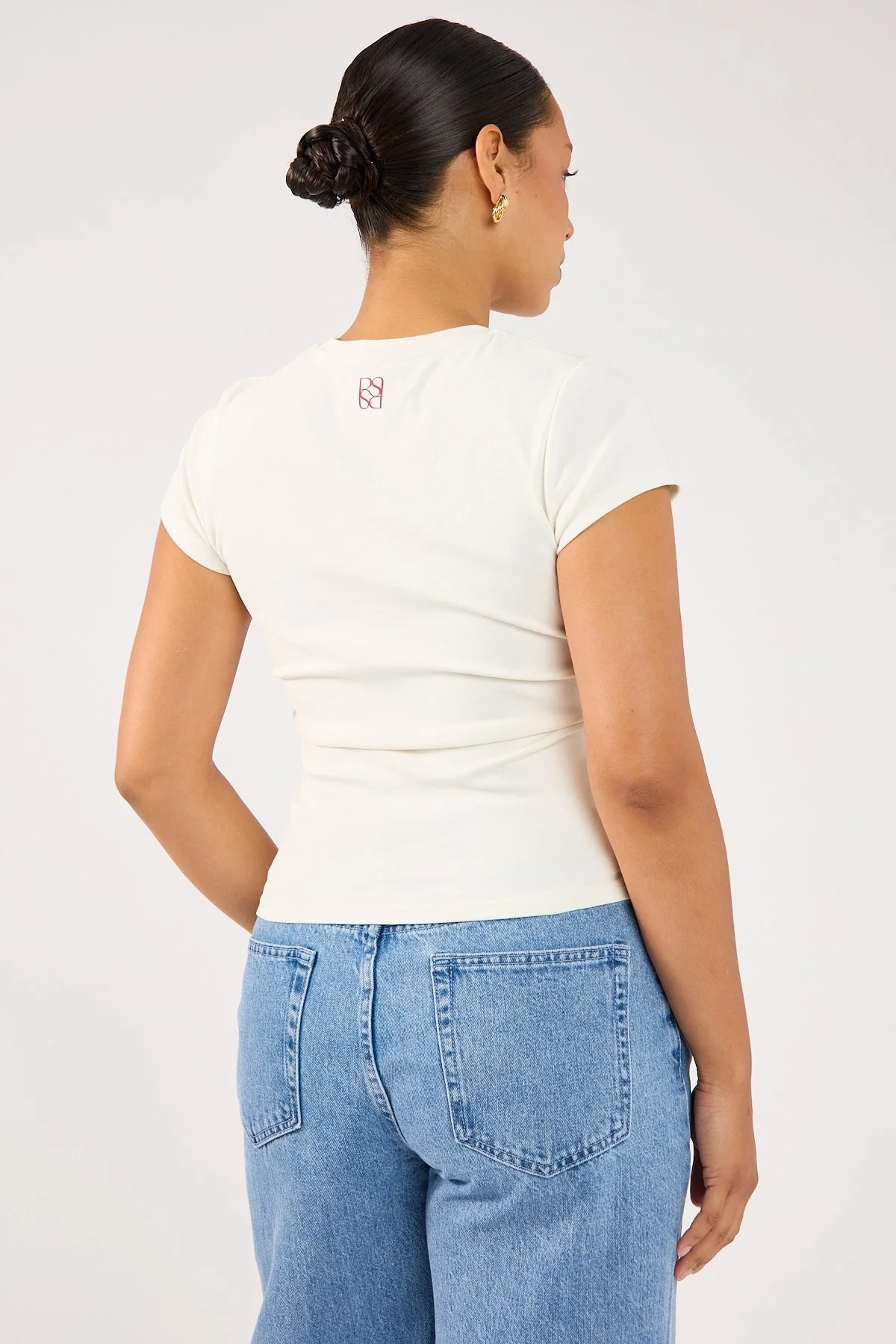 Perfect Stranger Vino Cap Sleeve Tee White Print - Image 5