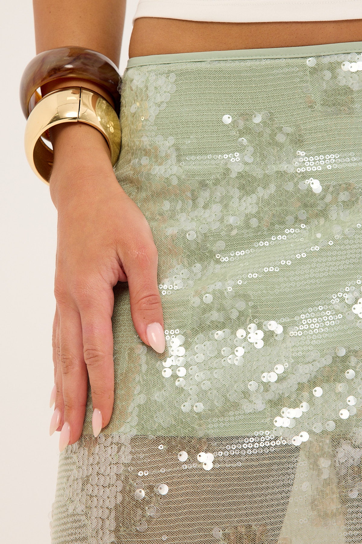 Perfect Stranger Zelie Sequin Midi Skirt Mint - Image 5