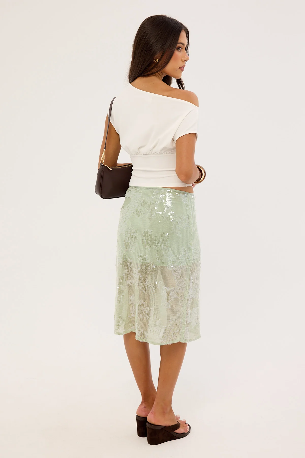 Perfect Stranger Zelie Sequin Midi Skirt Mint - Image 6