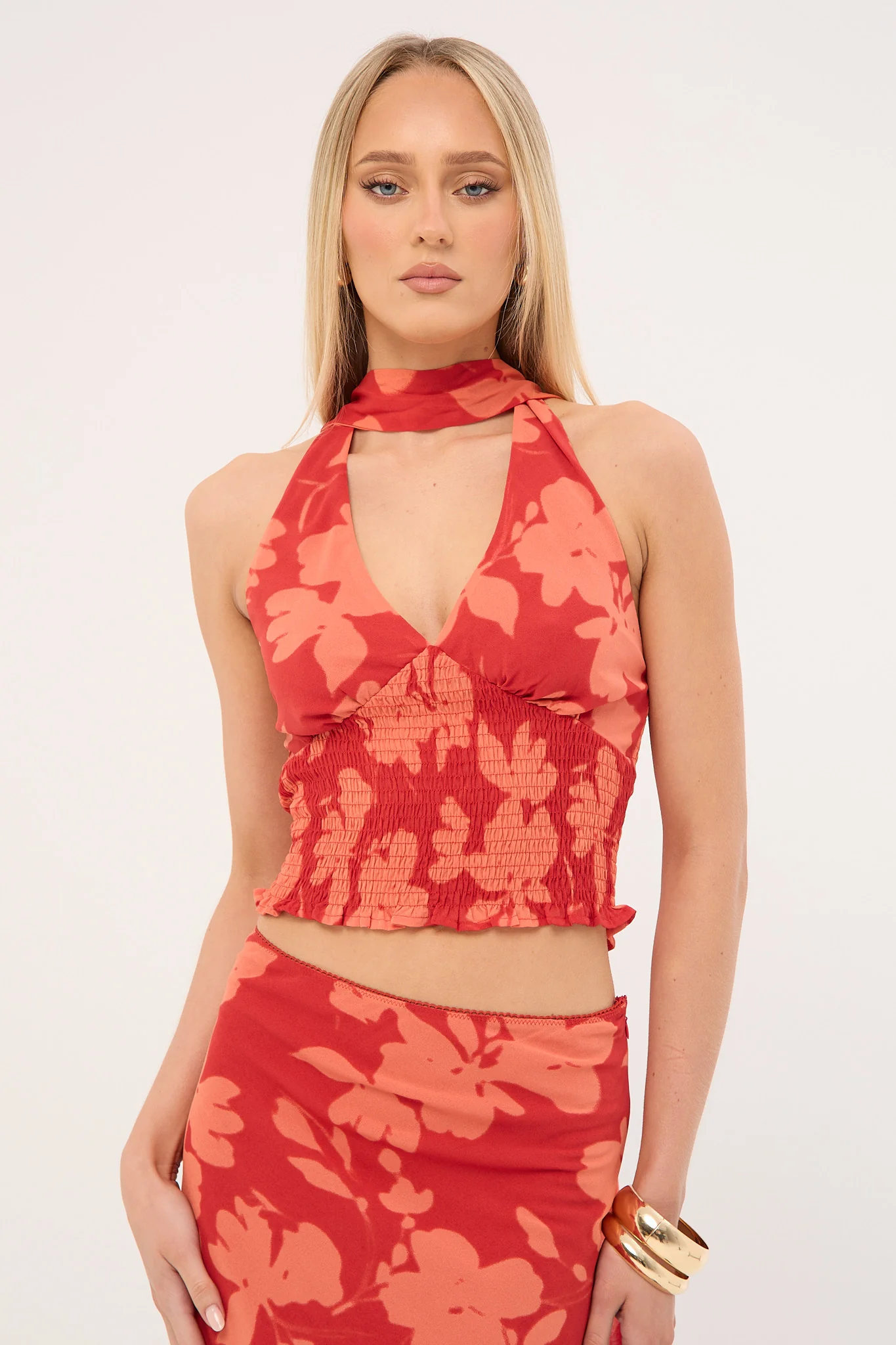 Perfect Stranger Zinna Halter Top Red Print - Image 5