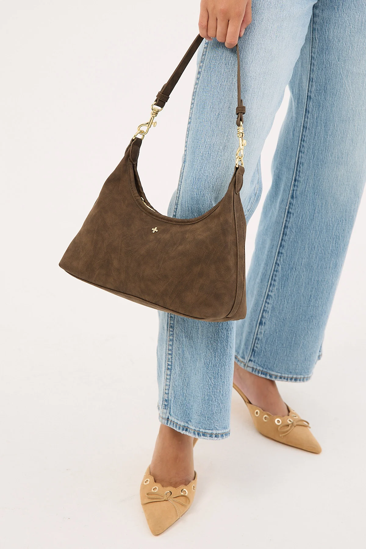 Peta + Jain Peach Shoulder Bag Choc Suede PU - Image 5