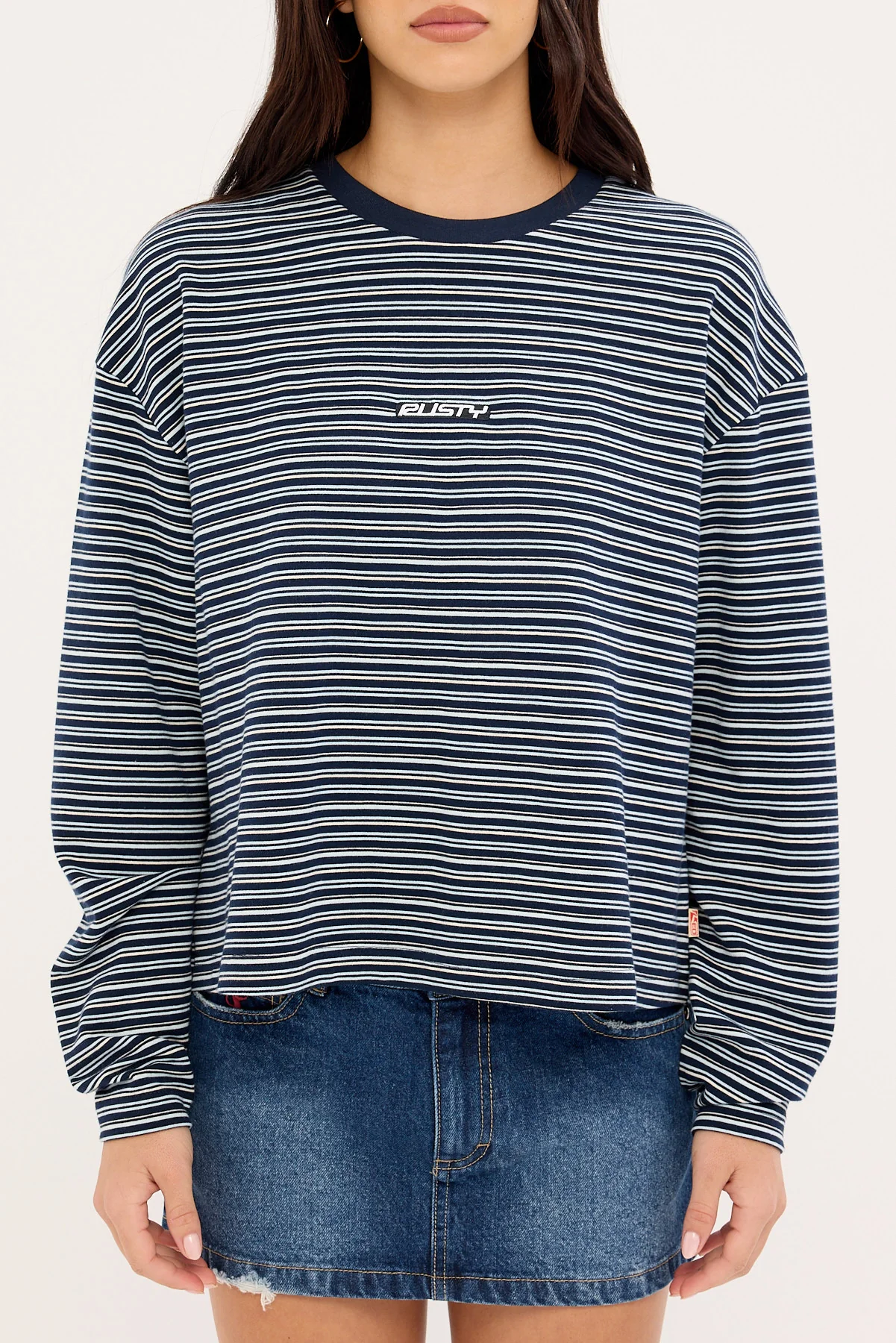 Rusty 17 Degrees Stripe L/S Oversize Tee Blue Stripe - Image 7