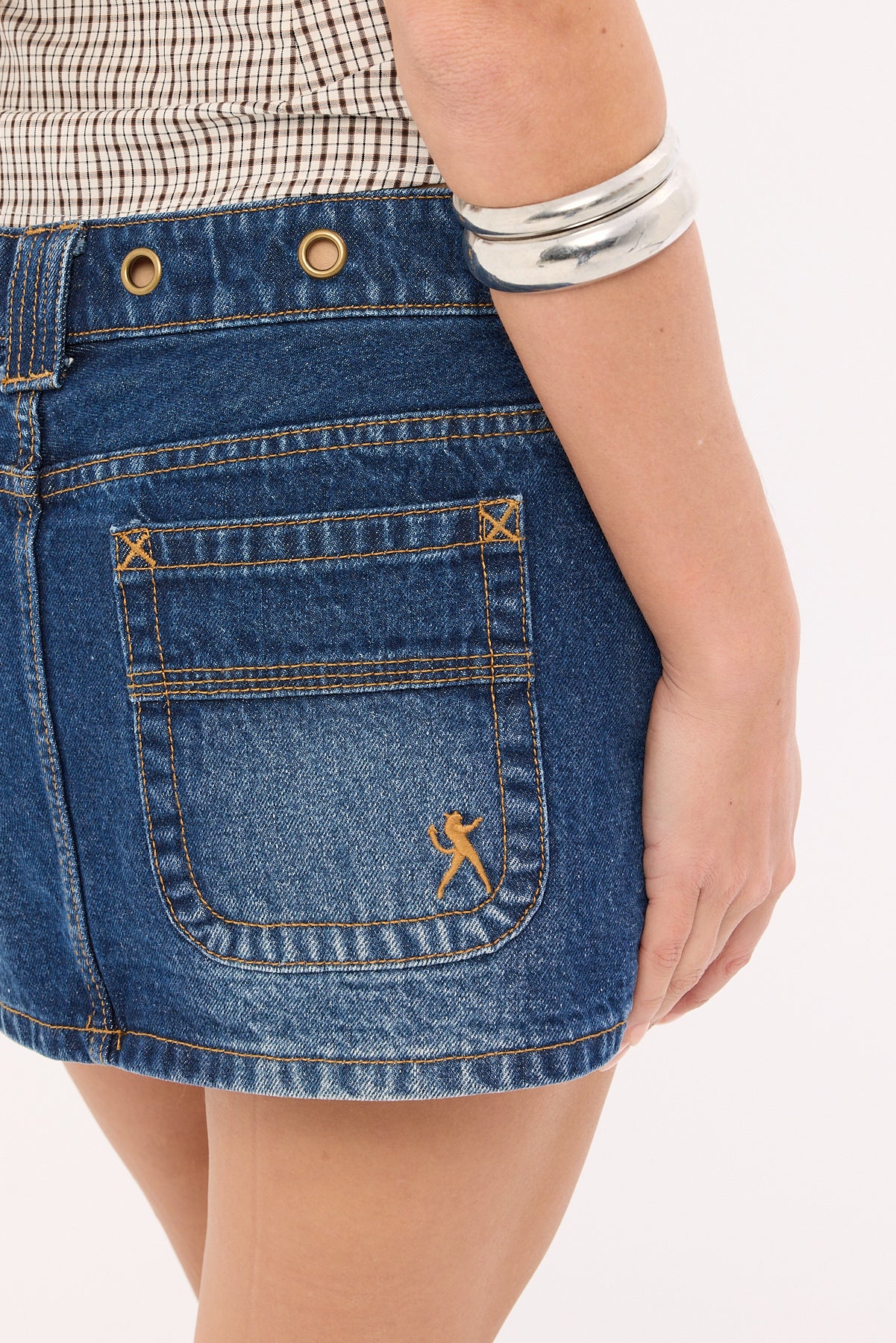 Rusty Blasted Eye Let Loose Denim Micro Skirt Blasted Deep Sea Blue - Image 8