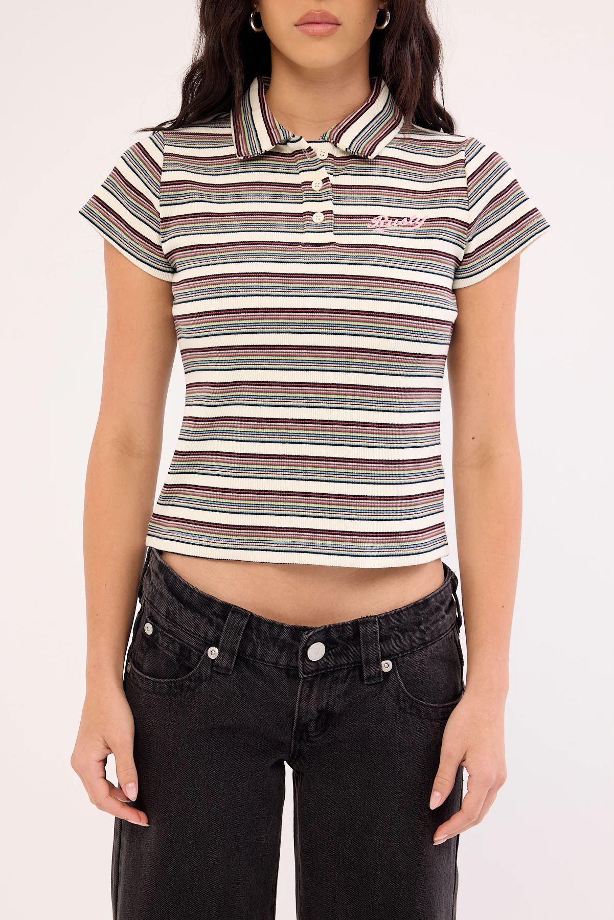 Rusty Blazed Stripe Baby Polo Tee Cream Multi Stripe - Image 6