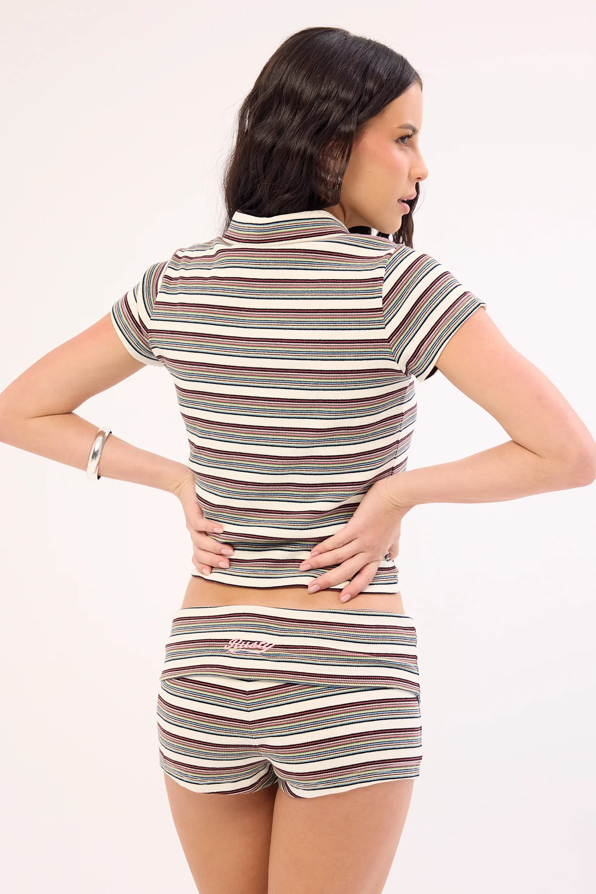Rusty Blazed Stripe Booty Short Cream Multi Stripe - Image 4