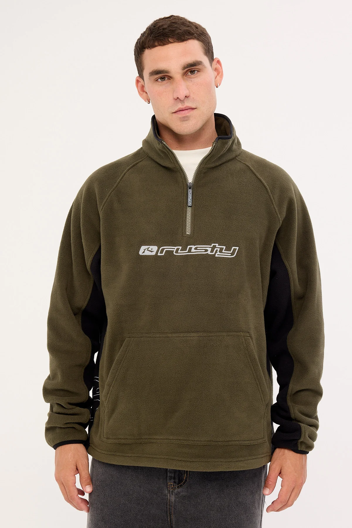 Rusty Blizzard Quarter Zip Polar Fleece Army Green