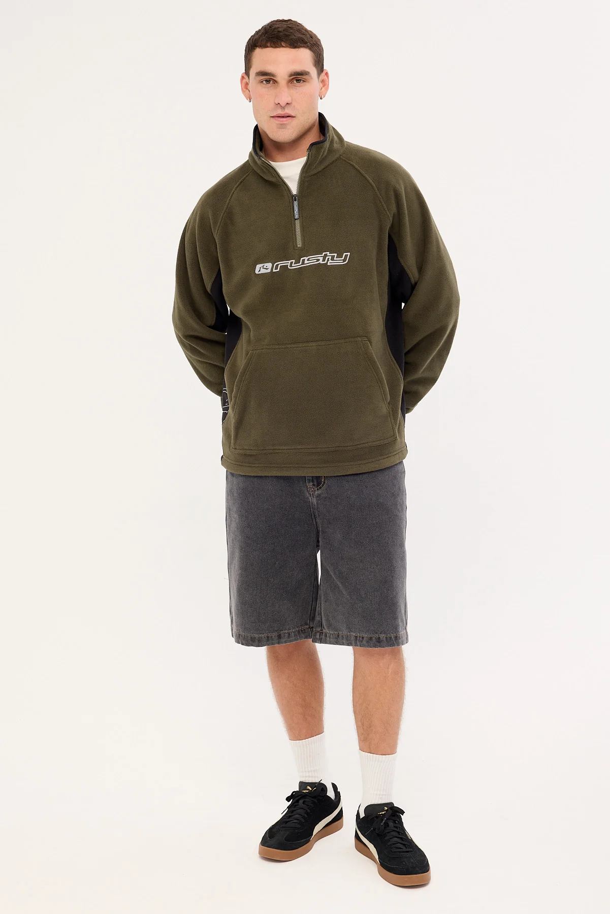 Rusty Blizzard Quarter Zip Polar Fleece Army Green - Image 2