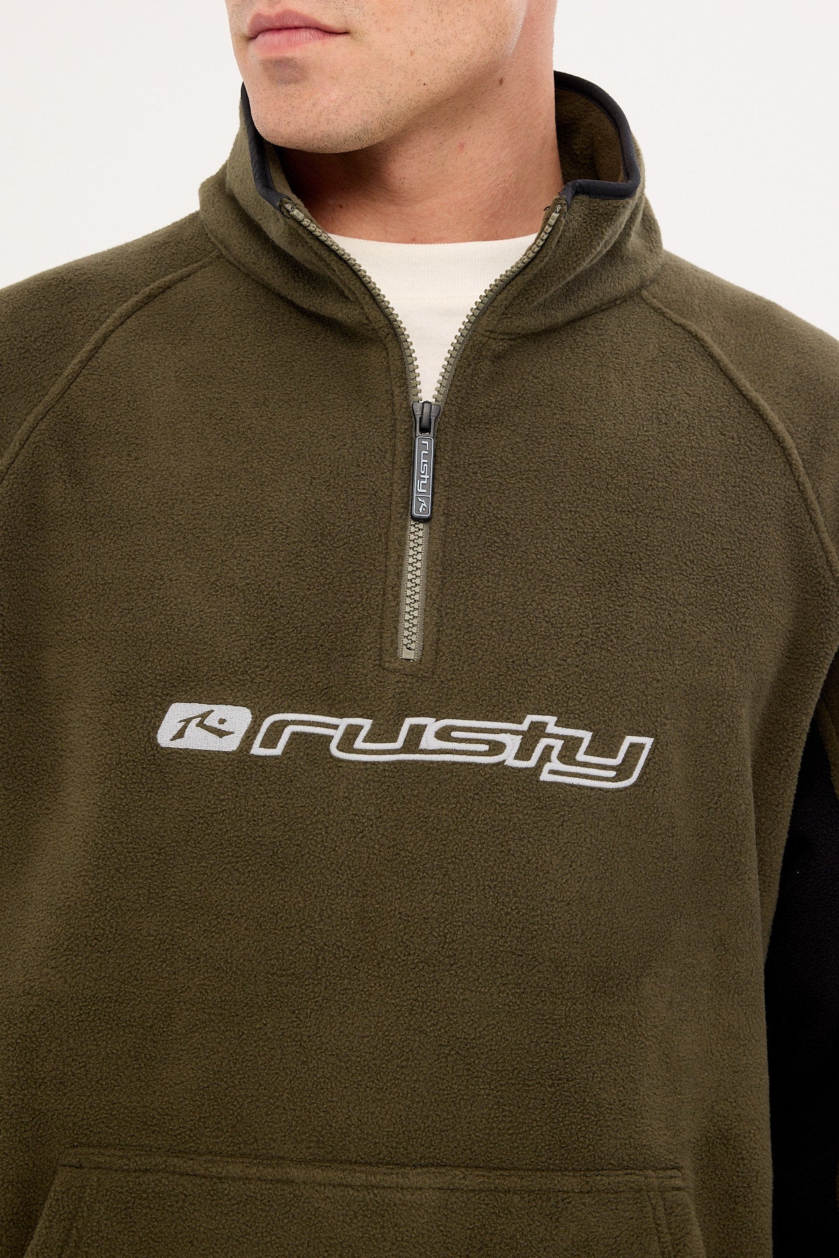 Rusty Blizzard Quarter Zip Polar Fleece Army Green - Image 3