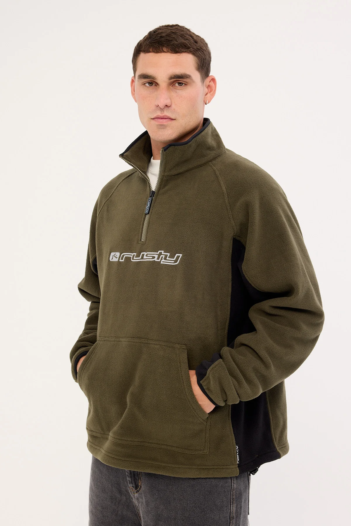 Rusty Blizzard Quarter Zip Polar Fleece Army Green - Image 4