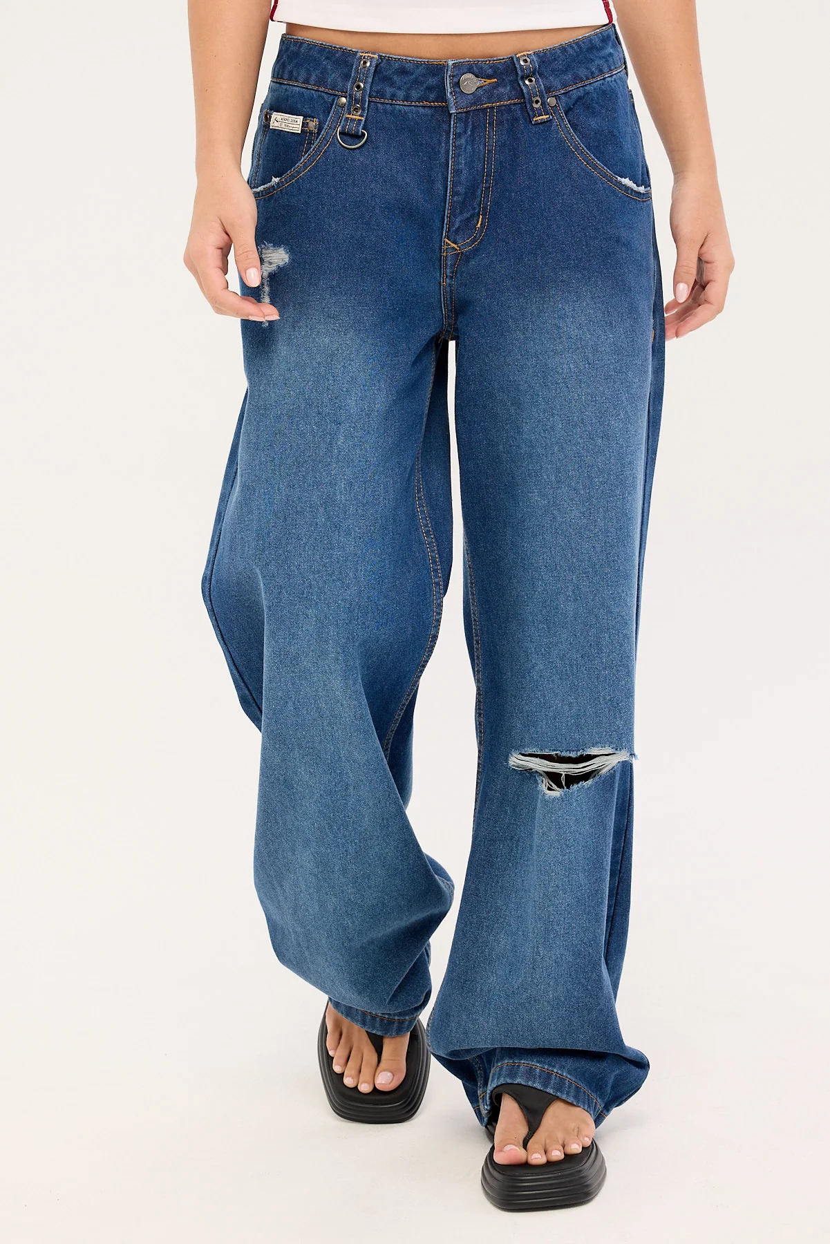 Rusty Burn Baby Loose Low Rise Jean Blasted Deep Sea Blue - Image 2