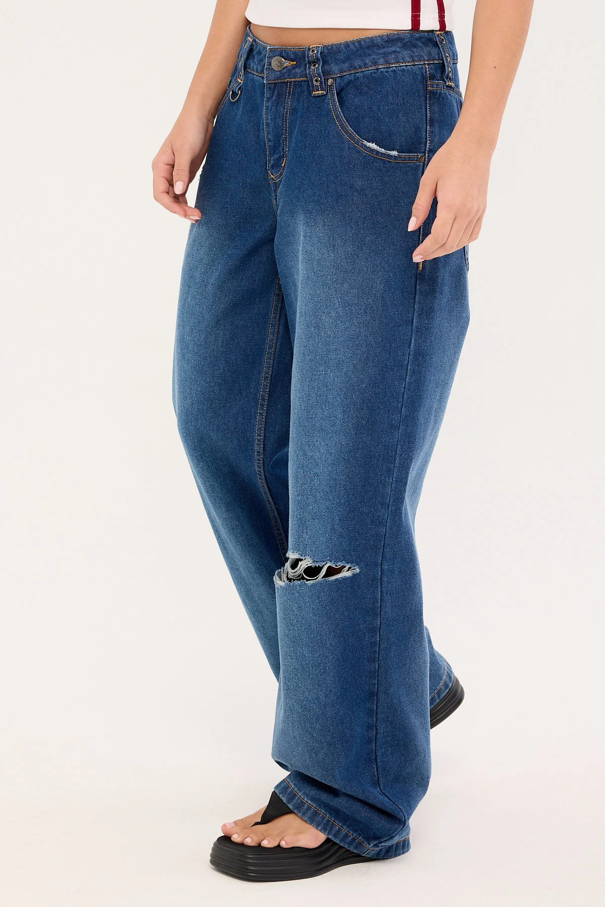 Rusty Burn Baby Loose Low Rise Jean Blasted Deep Sea Blue - Image 3