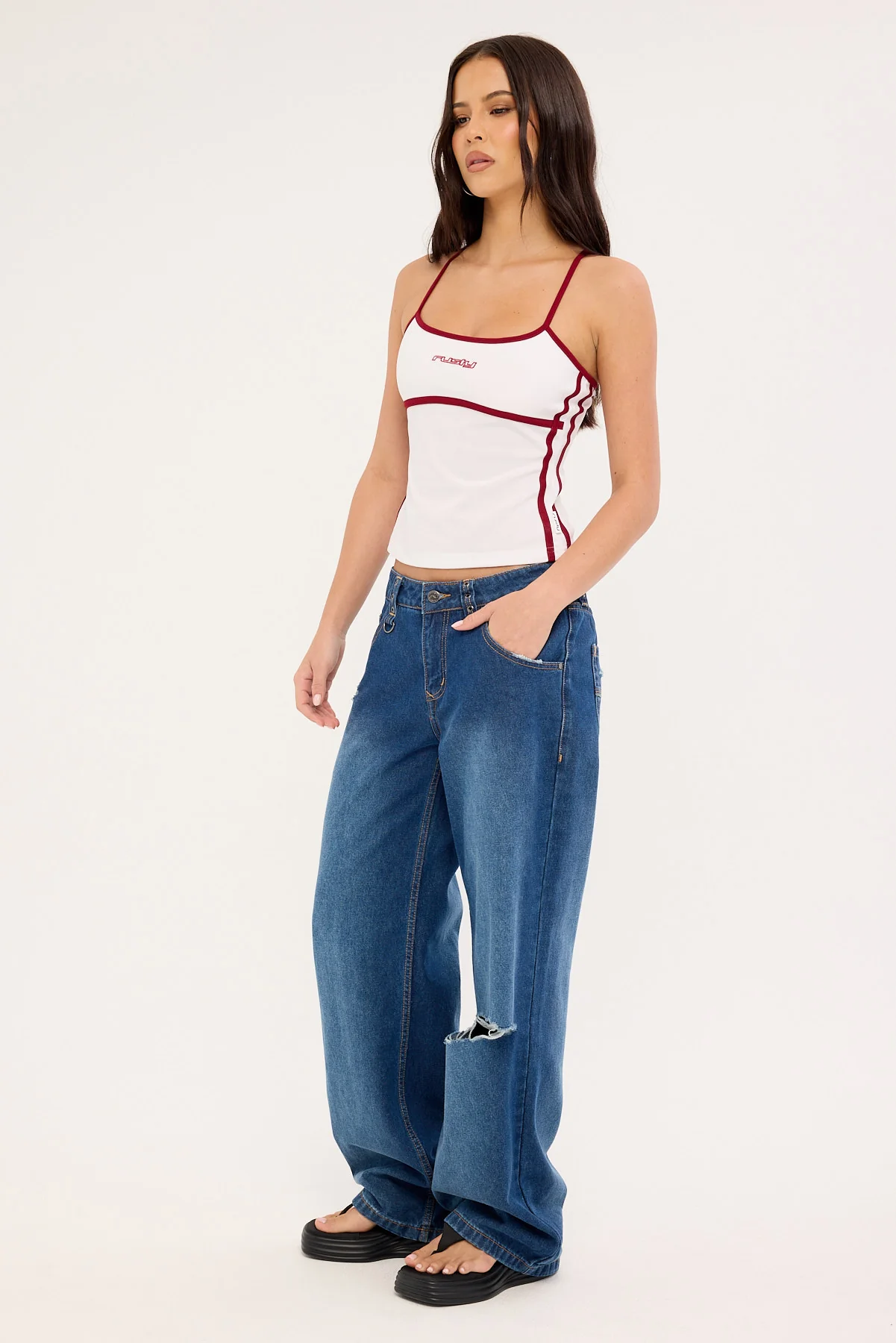 Rusty Burn Baby Loose Low Rise Jean Blasted Deep Sea Blue - Image 4