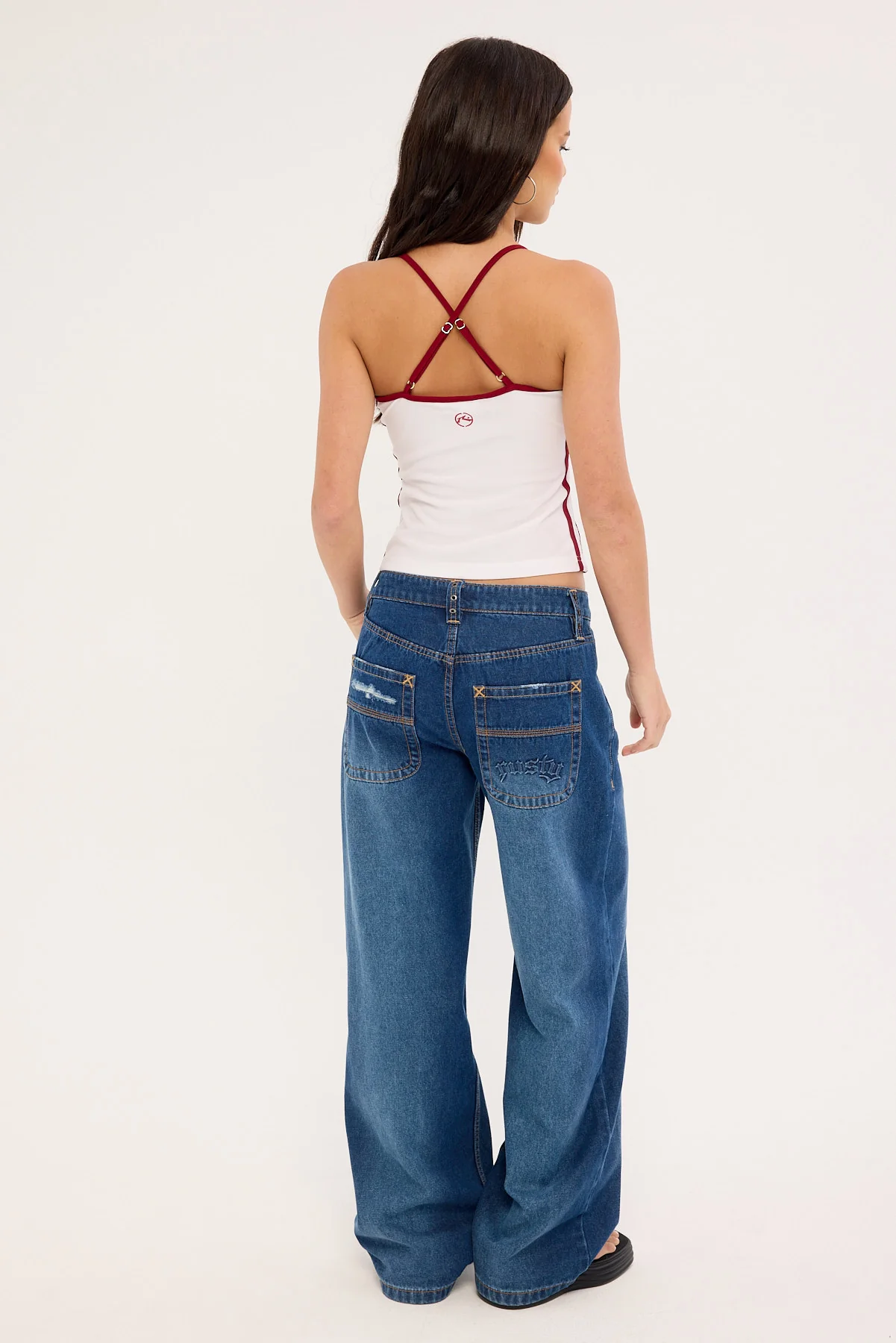 Rusty Burn Baby Loose Low Rise Jean Blasted Deep Sea Blue - Image 5